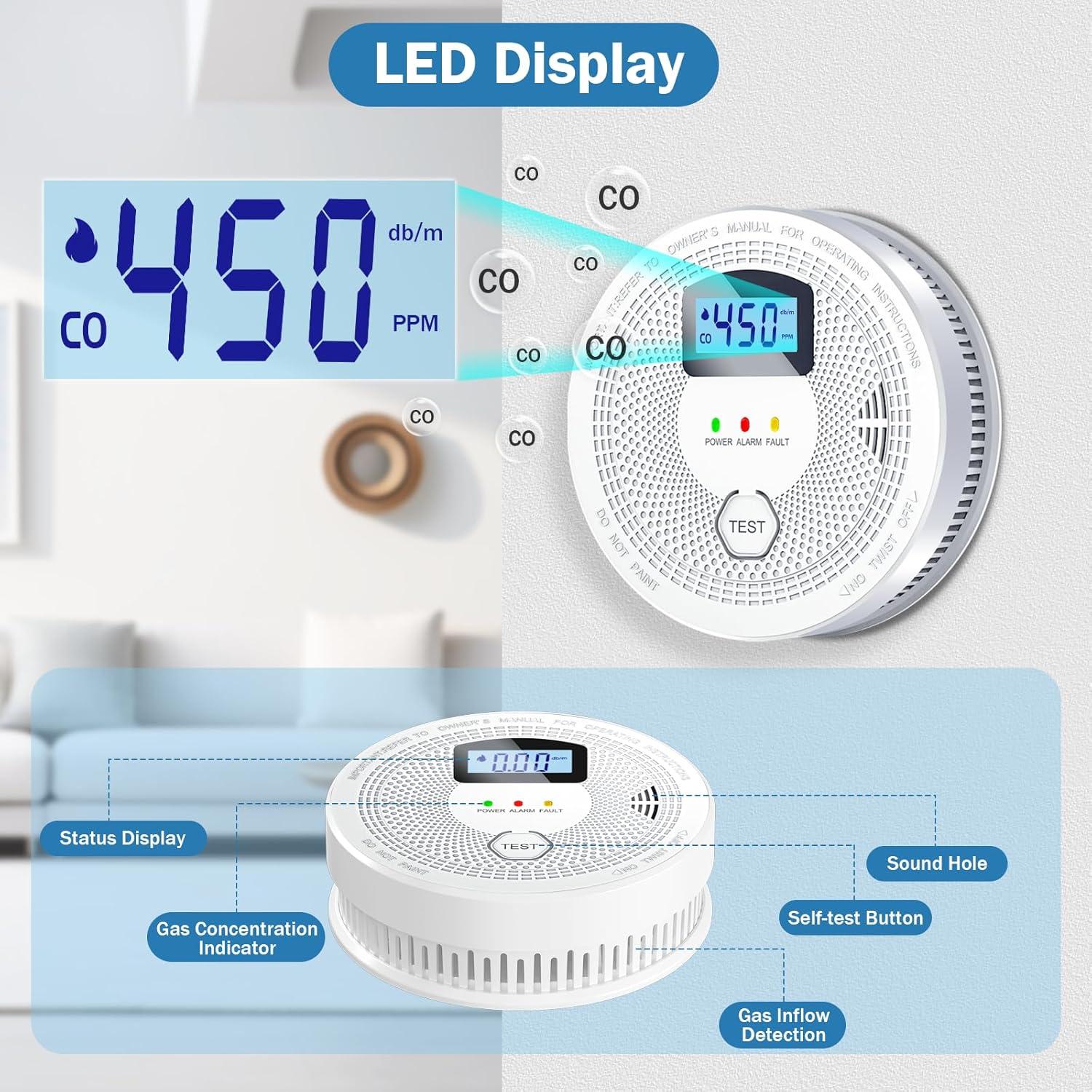 Combo 3 Detectores de Humo y Monóxido FEODSEW, Alarma 2 en 1