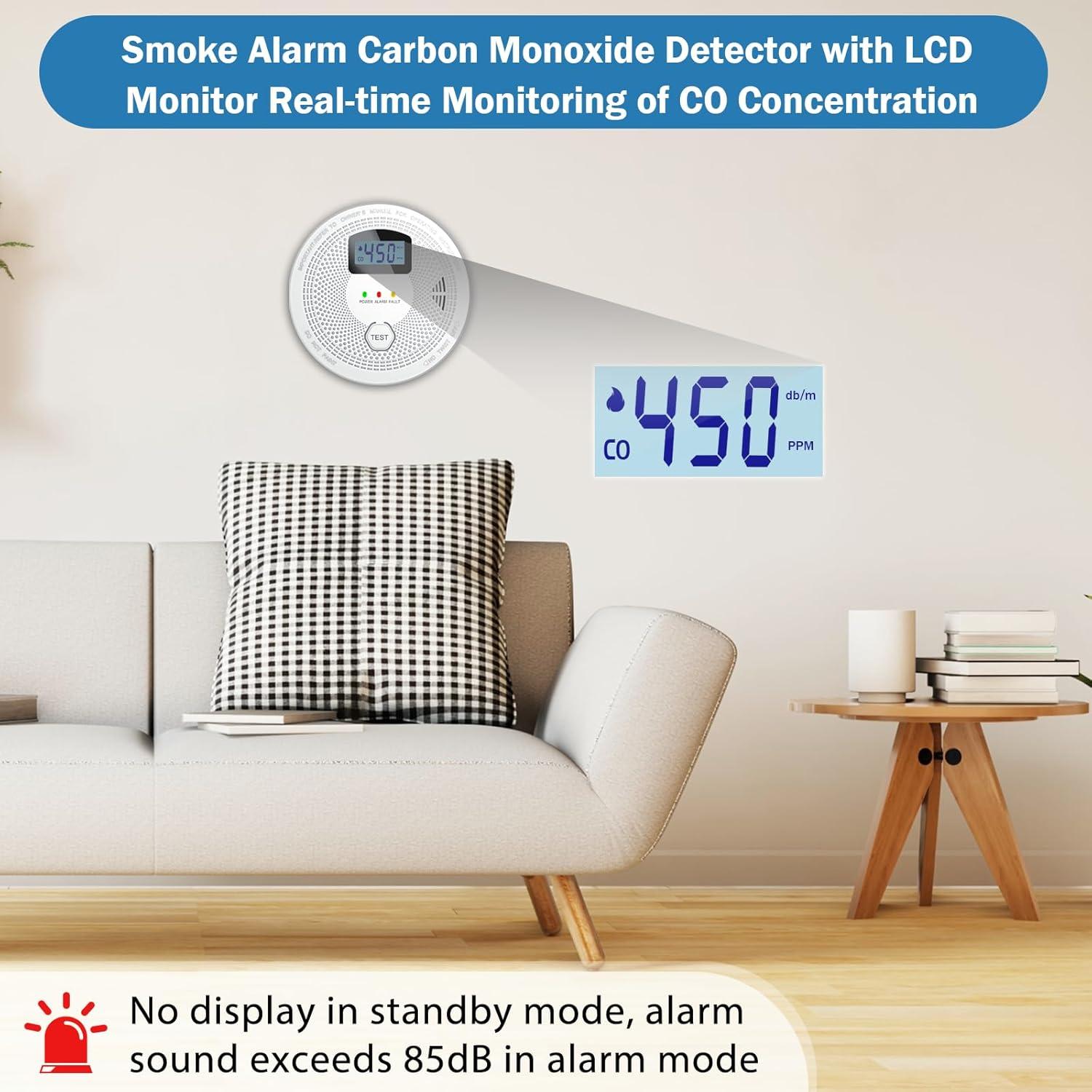 Combo 3 Detectores de Humo y Monóxido FEODSEW, Alarma 2 en 1