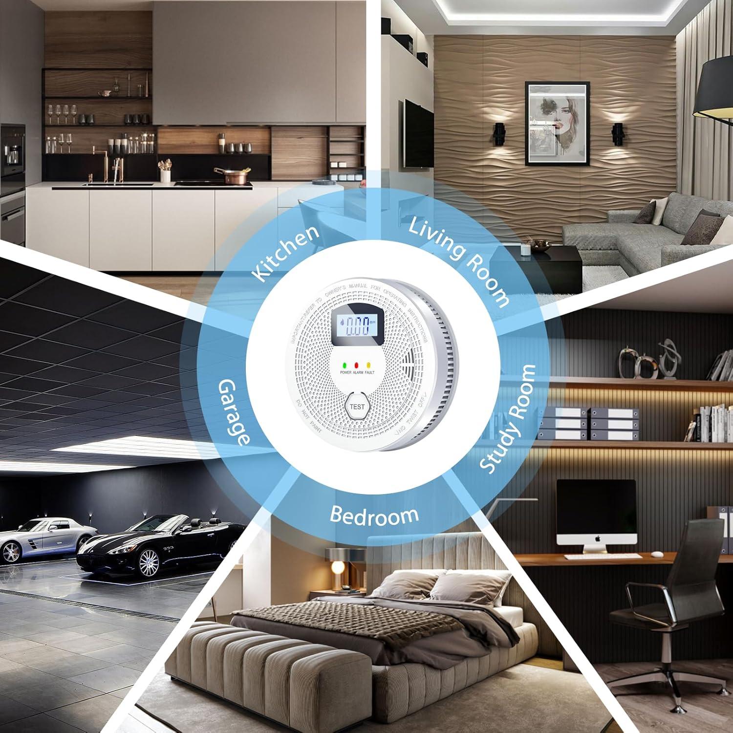 Combo 3 Detectores de Humo y Monóxido FEODSEW, Alarma 2 en 1