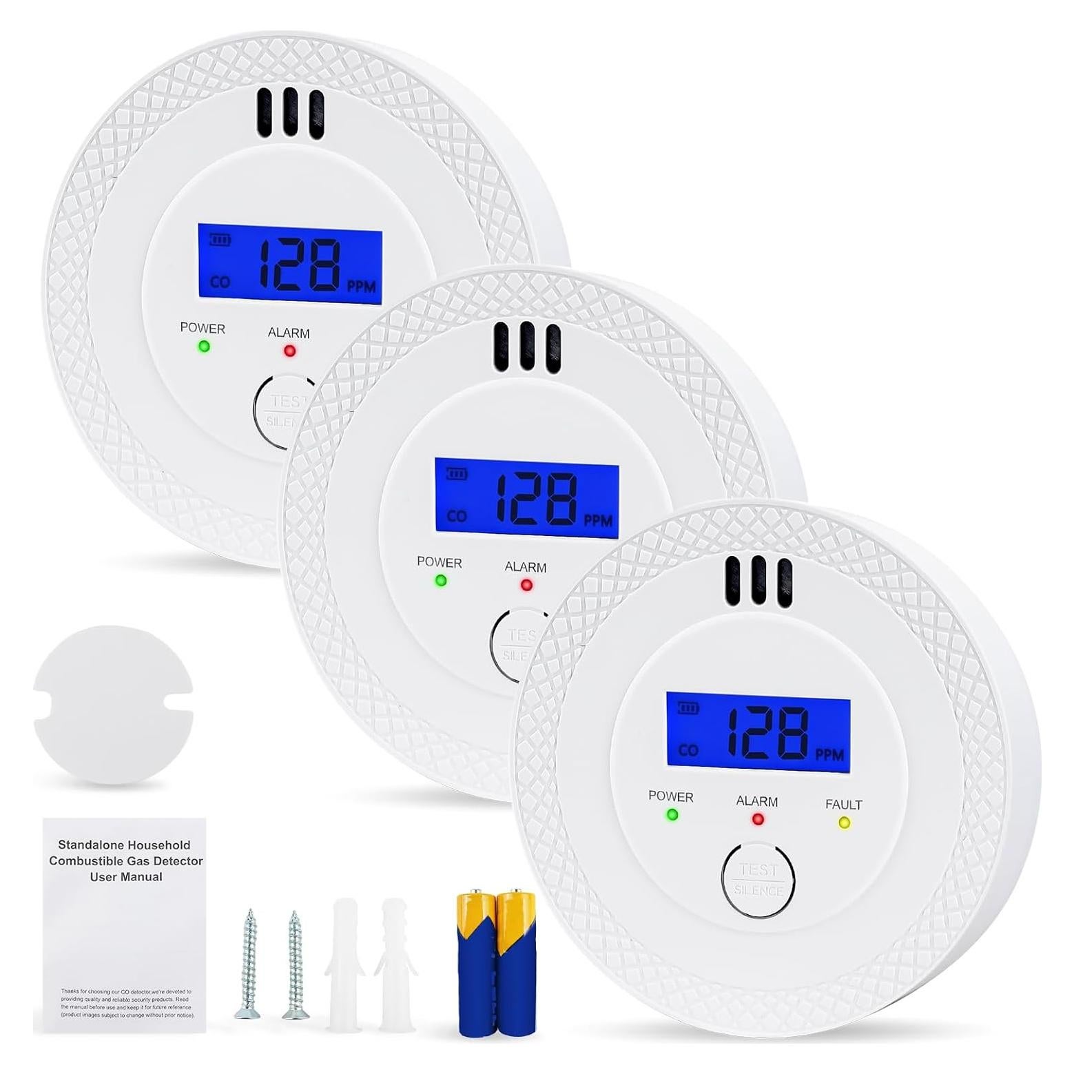 Detector de Monóxido de Carbono ELECOIN - Paquete de 3, 85dB