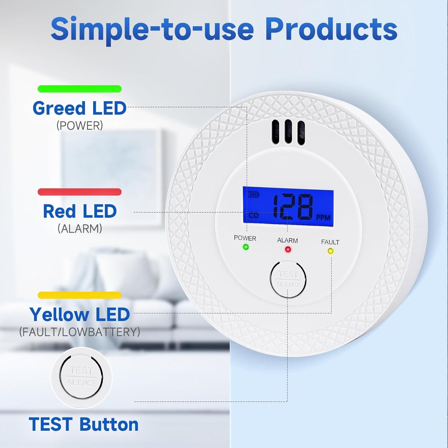 Detector de Monóxido de Carbono ELECOIN - Paquete de 3, 85dB