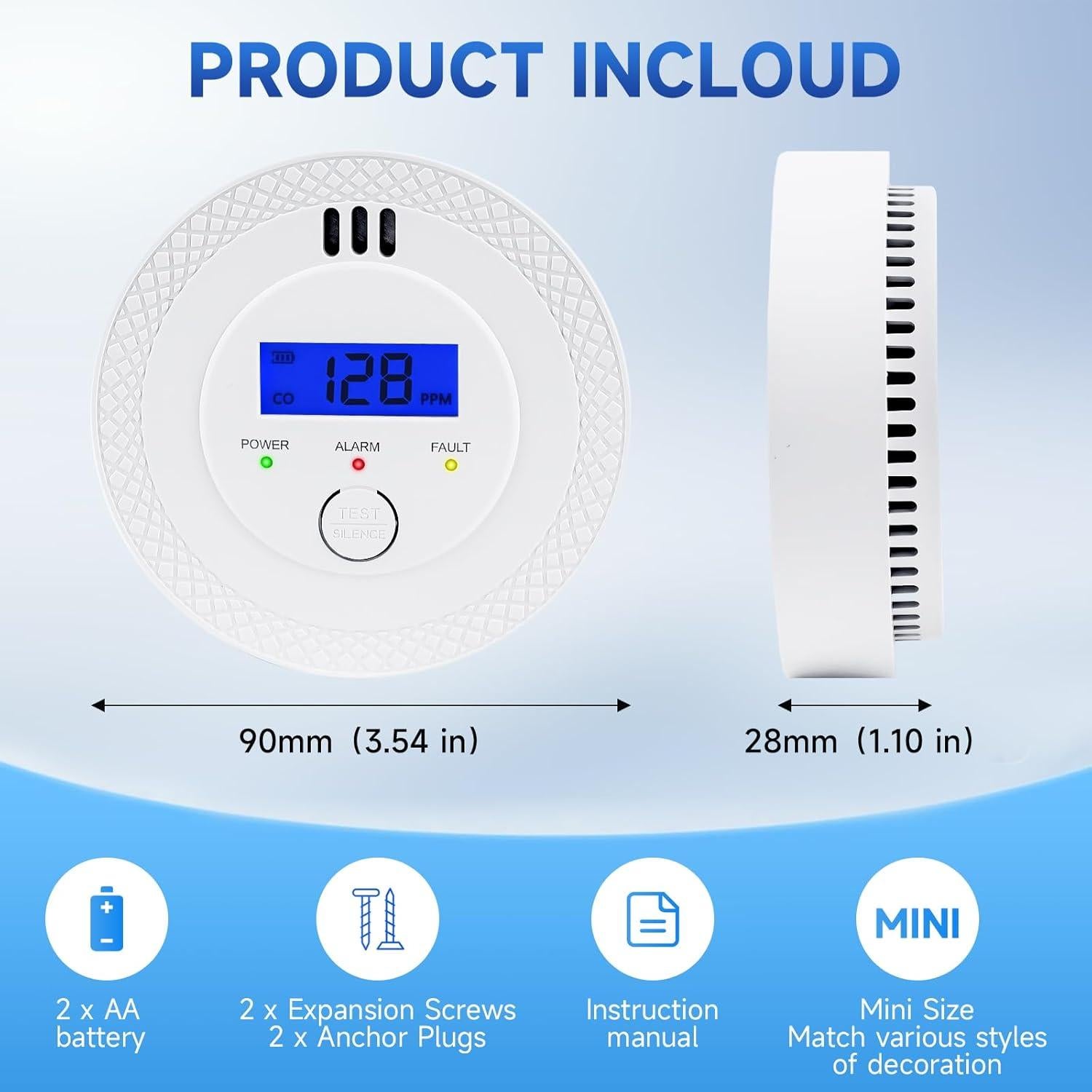Detector de Monóxido de Carbono ELECOIN - Paquete de 3, 85dB