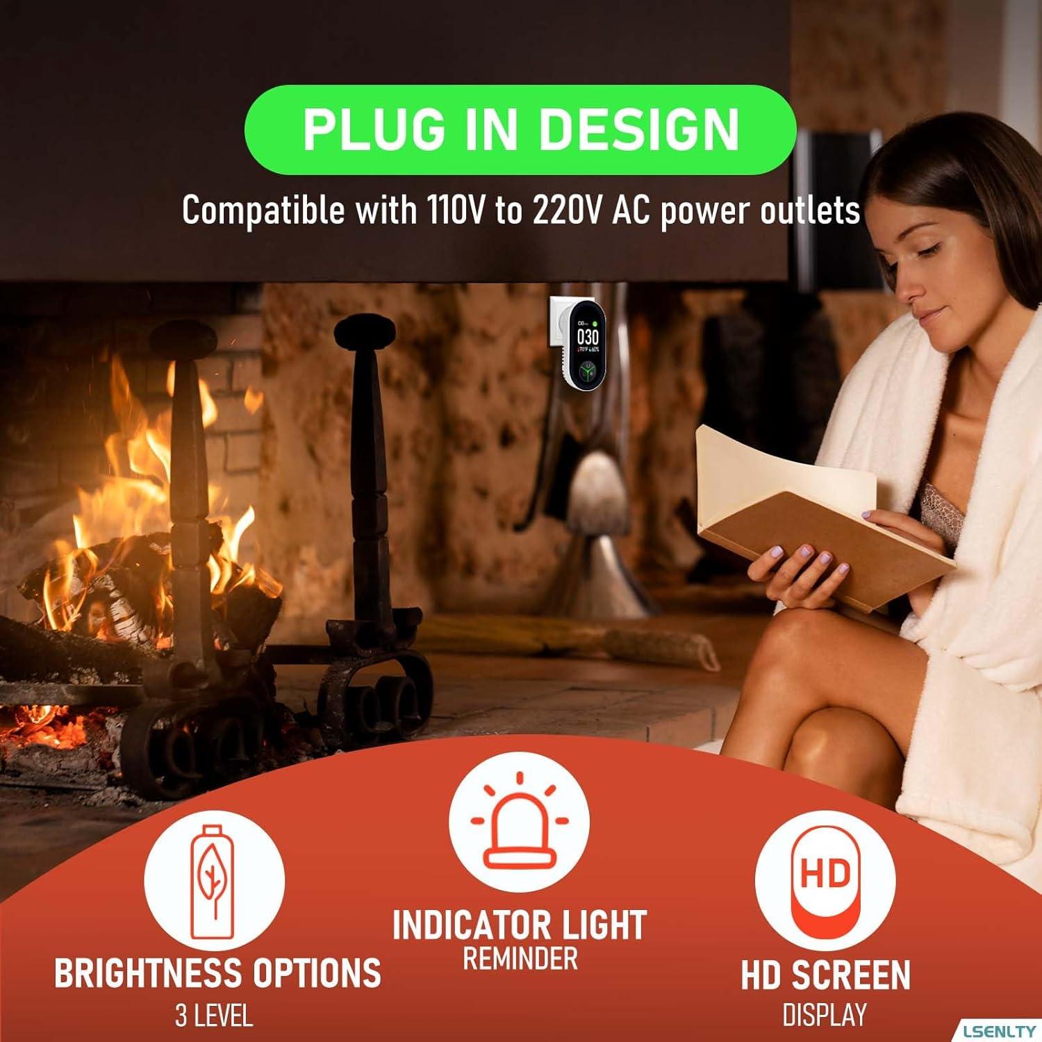 Detector de Monóxido de Carbono Enchufable LSENLTY 2 en 1