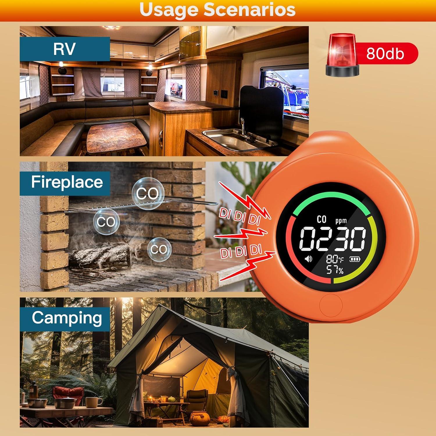 Detector de Monóxido de Carbono Portátil MOES 3 en 1, 144h Batería