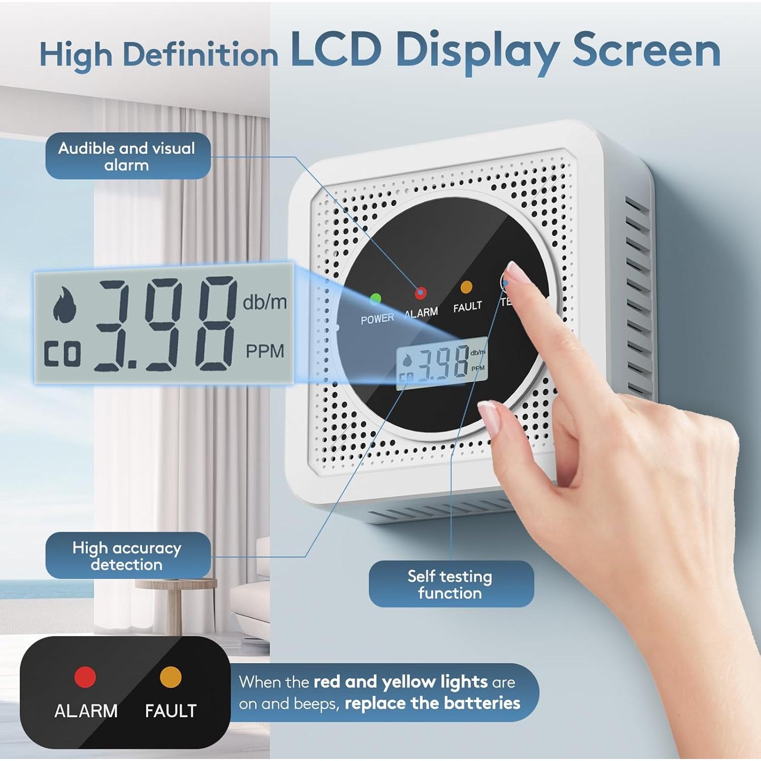 Detector de Humo y Monóxido de Carbono TJTFJS 3 Paquetes 85 dB