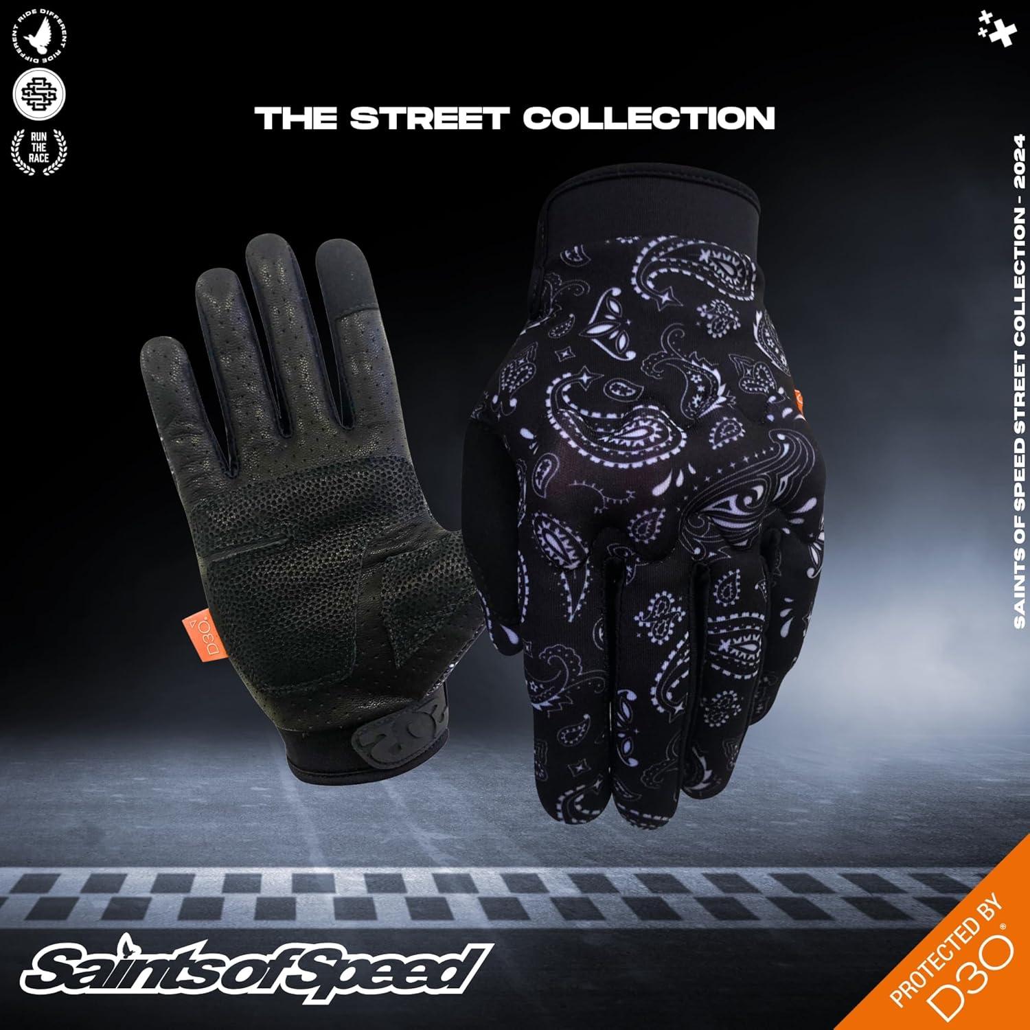 Guantes de Motocicleta Saints of Speed - Cuero, Táctiles, Negro