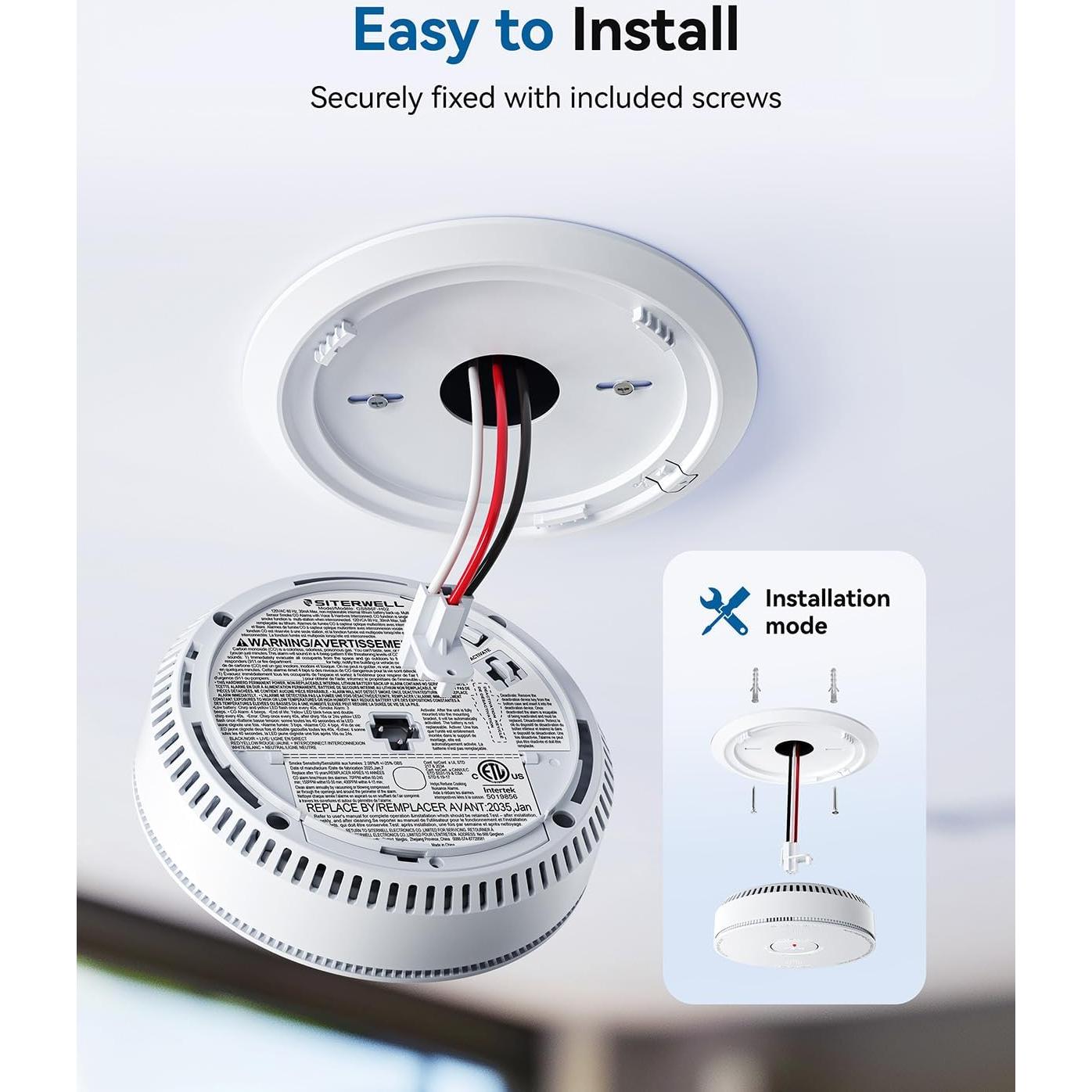 Detector de Humo y Monóxido SITERWELL 10 Años Batería - Paquete de 3