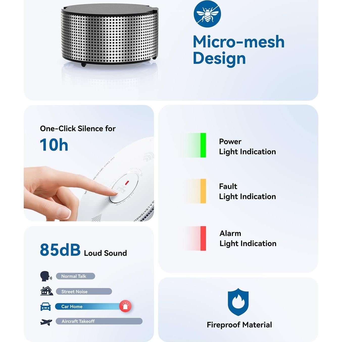 Detector de Humo y Monóxido SITERWELL 10 Años Batería - Paquete de 3