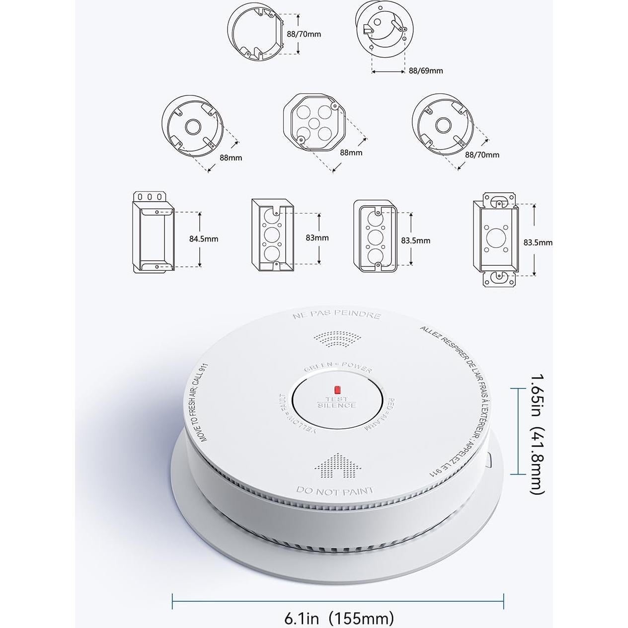 Detector de Humo y Monóxido SITERWELL 10 Años Batería - Paquete de 3
