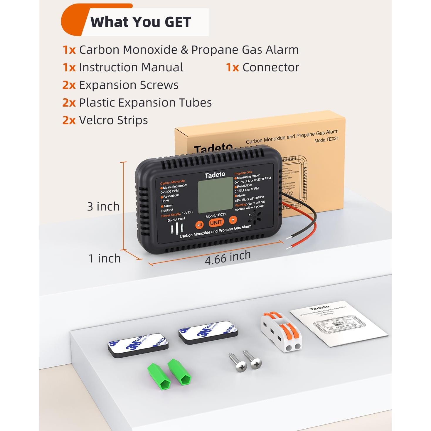 Alarma de Monóxido de Carbono y Gas Propano Tadeto TE031 12V