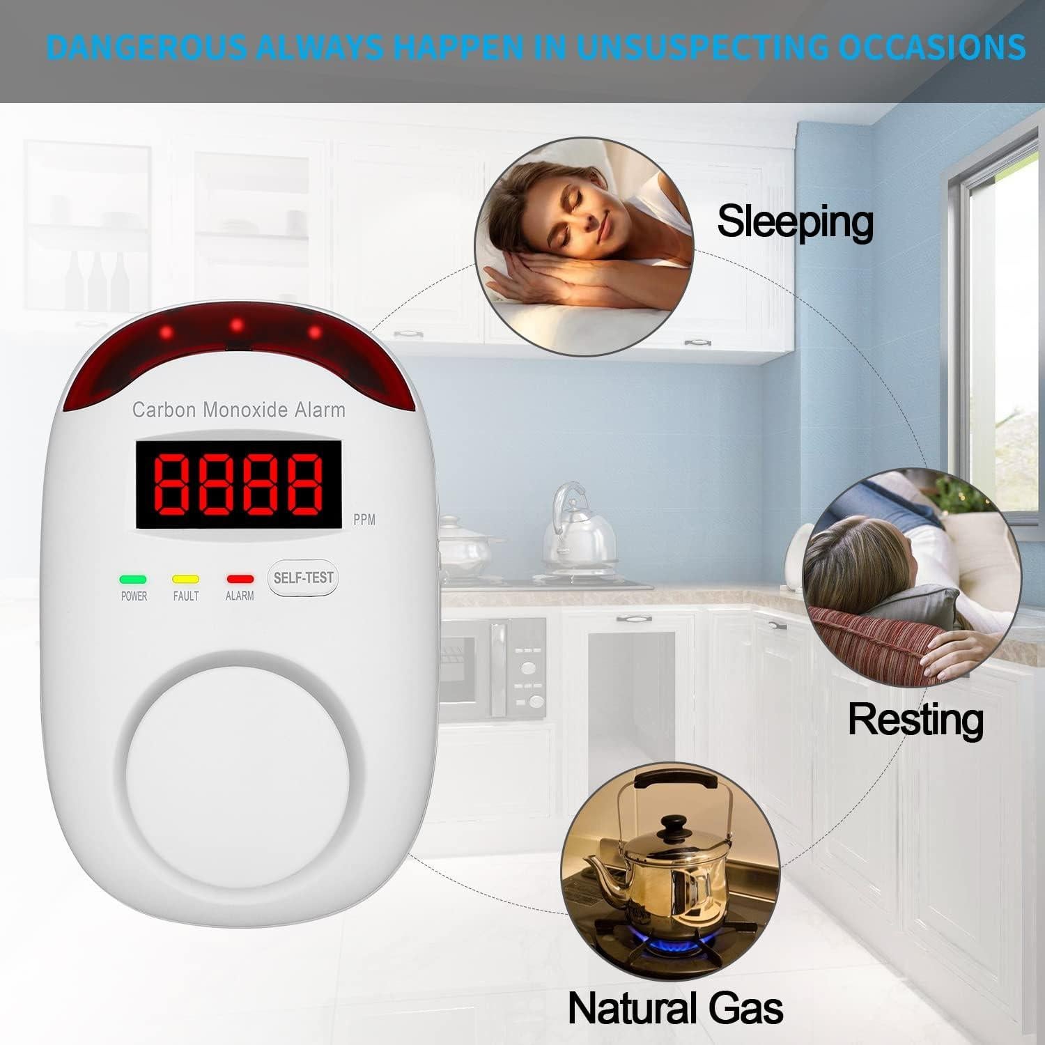 Detector de Monóxido de Carbono Vzmcov Co-3pack con Alarma LED