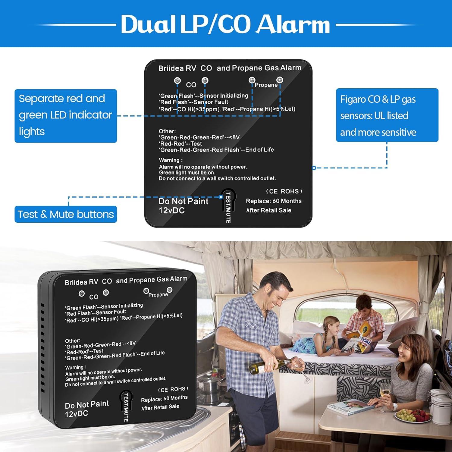 Detector de Monóxido de Carbono y Gas Propano Briidea 12V