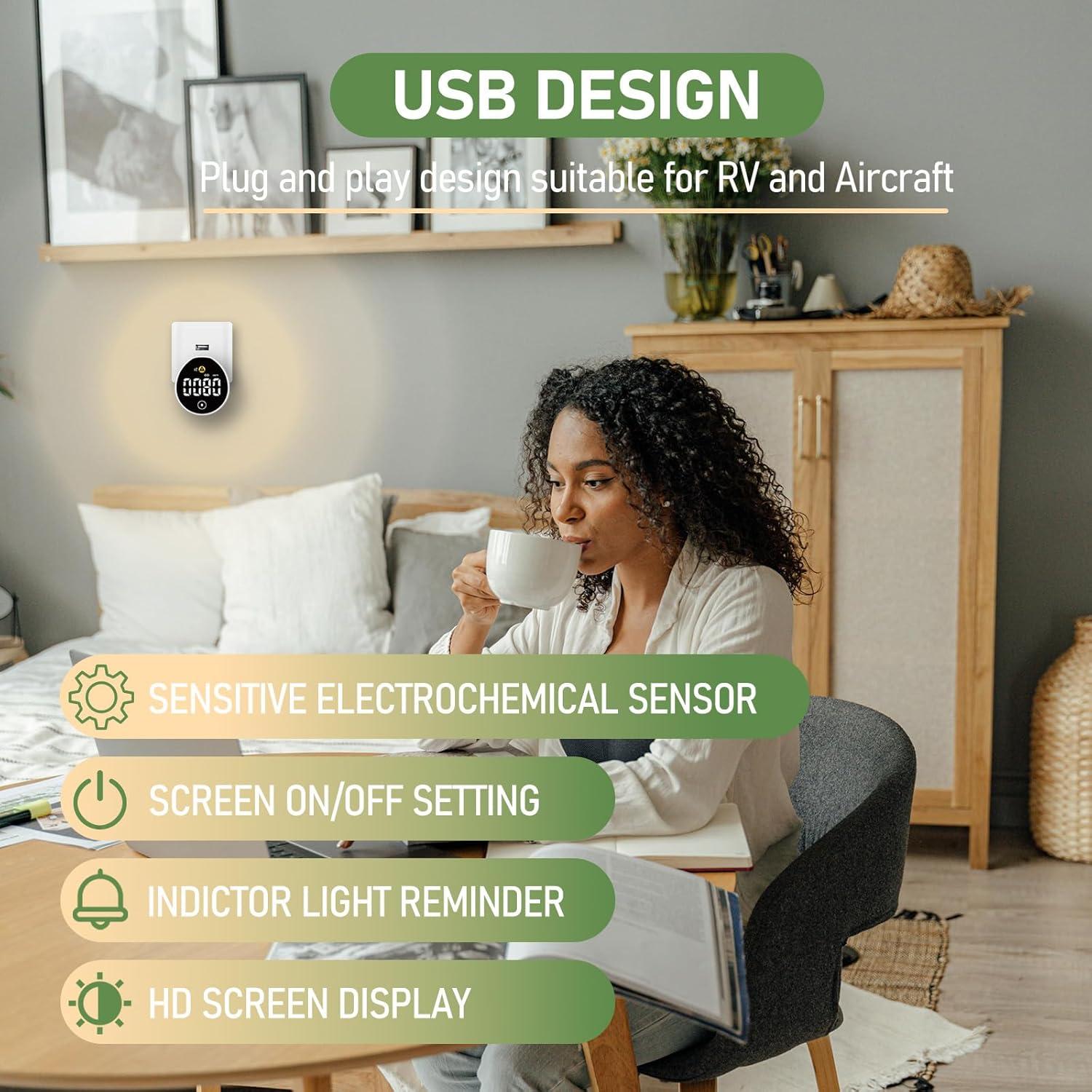 Detector de Monóxido de Carbono USB LSENLTY Portátil 0-1000 PPM