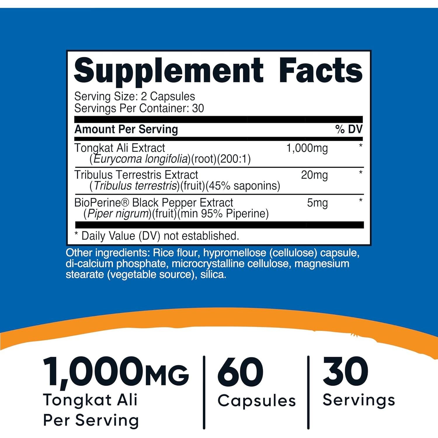 Nutricost Tongkat Ali 1000mg 60 Cápsulas Vegetarianas
