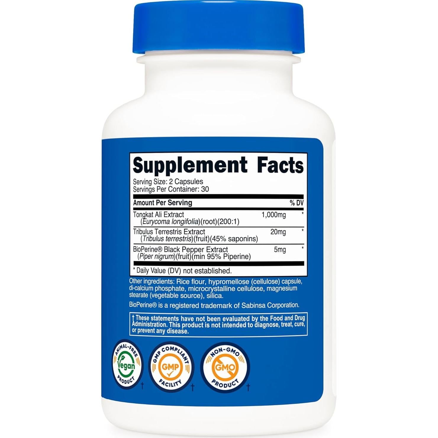 Nutricost Tongkat Ali 1000mg 60 Cápsulas Vegetarianas