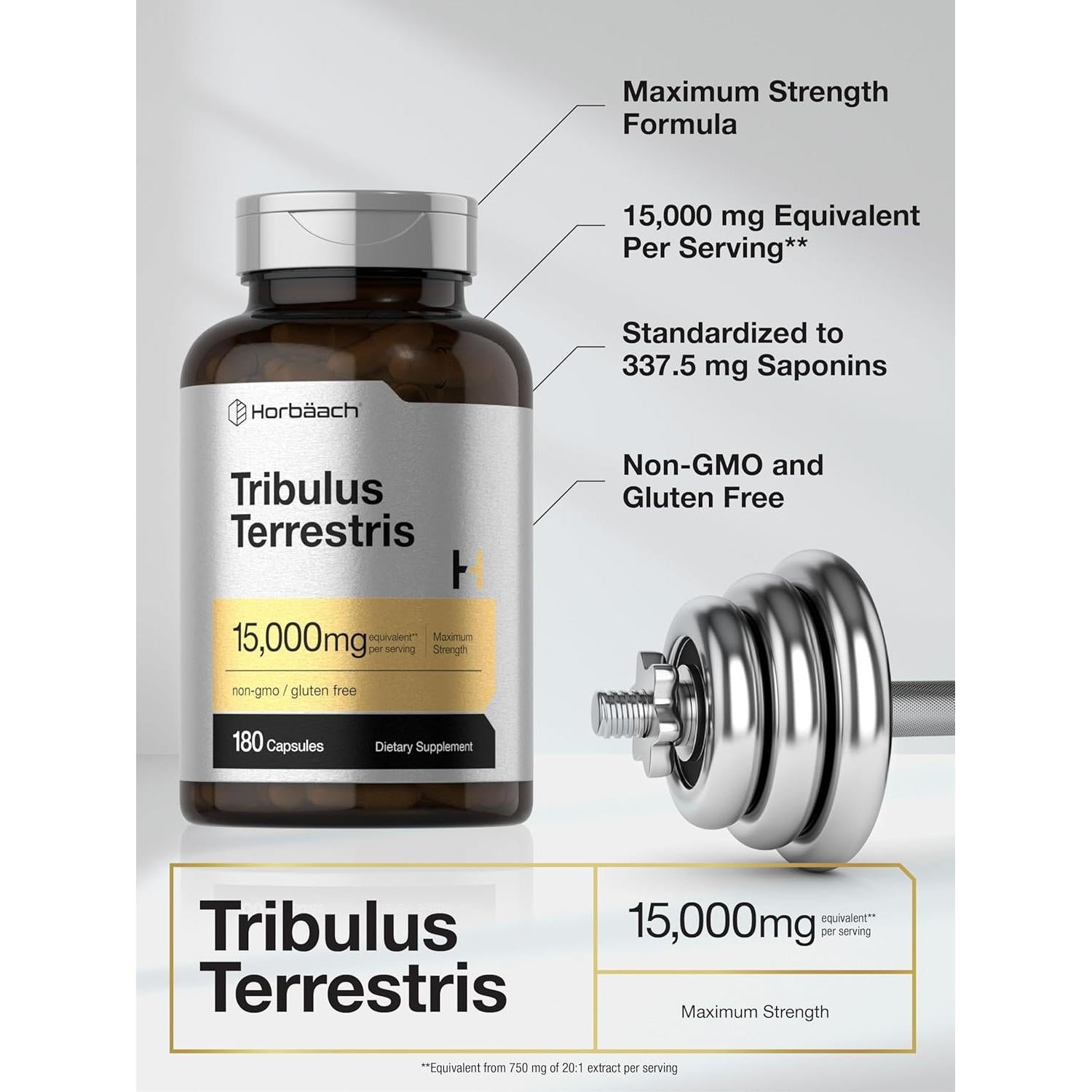 Suplemento Tribulus Terrestris Horbäch 15000mg 180 Cápsulas