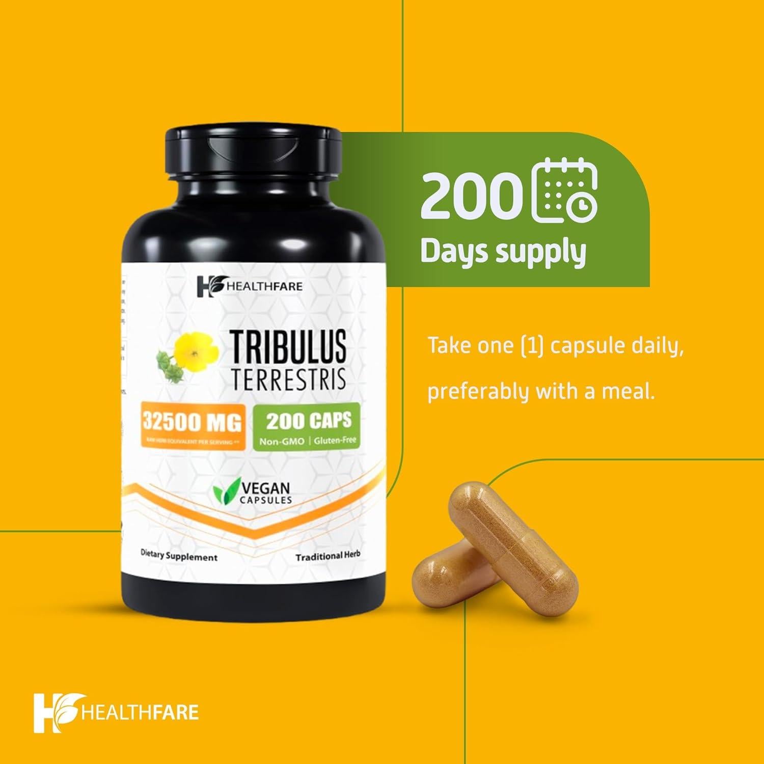 Extracto de Tribulus Terrestris 32,5g | 200 Cápsulas Veganas | HealthFare