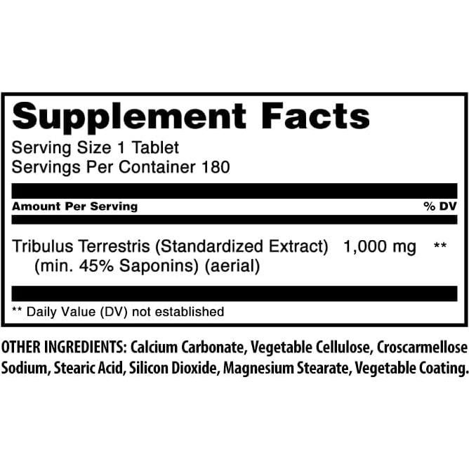 Suplemento de Tribulus 1000 Mg Fórmulas Asombrosas 180 Tabletas