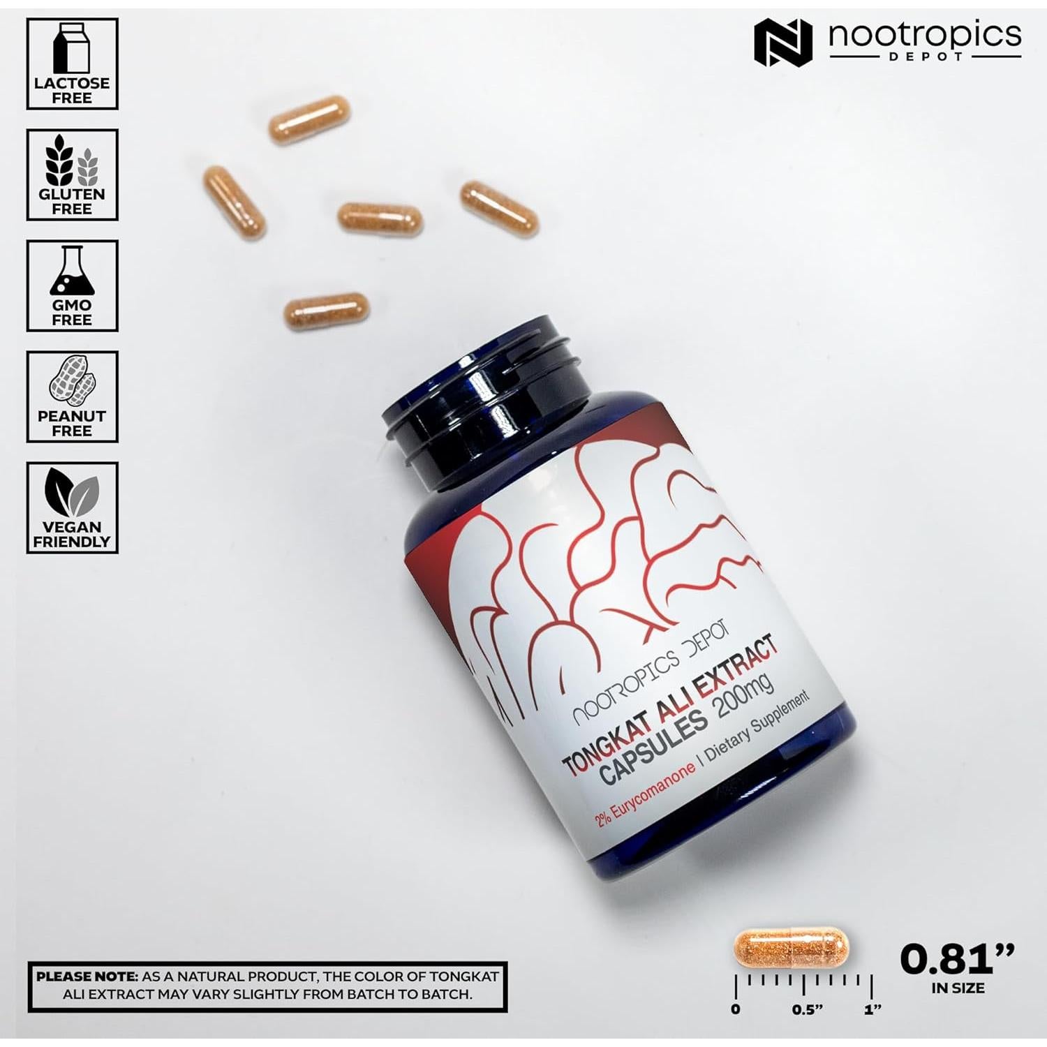 Cápsulas de Tongkat Ali Nootropics Depot 200mg 60 Unidades