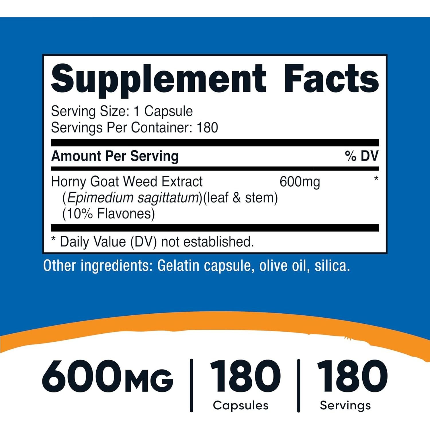 Extracto de Epimedium Nutricost 600mg - 180 Cápsulas