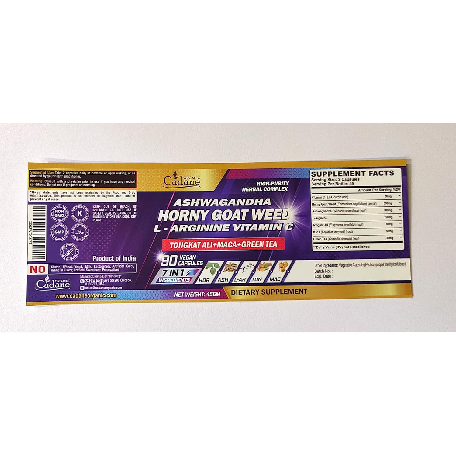 Suplemento Orgánico Cadane Horny Goat Weed 90 Cápsulas 7en1