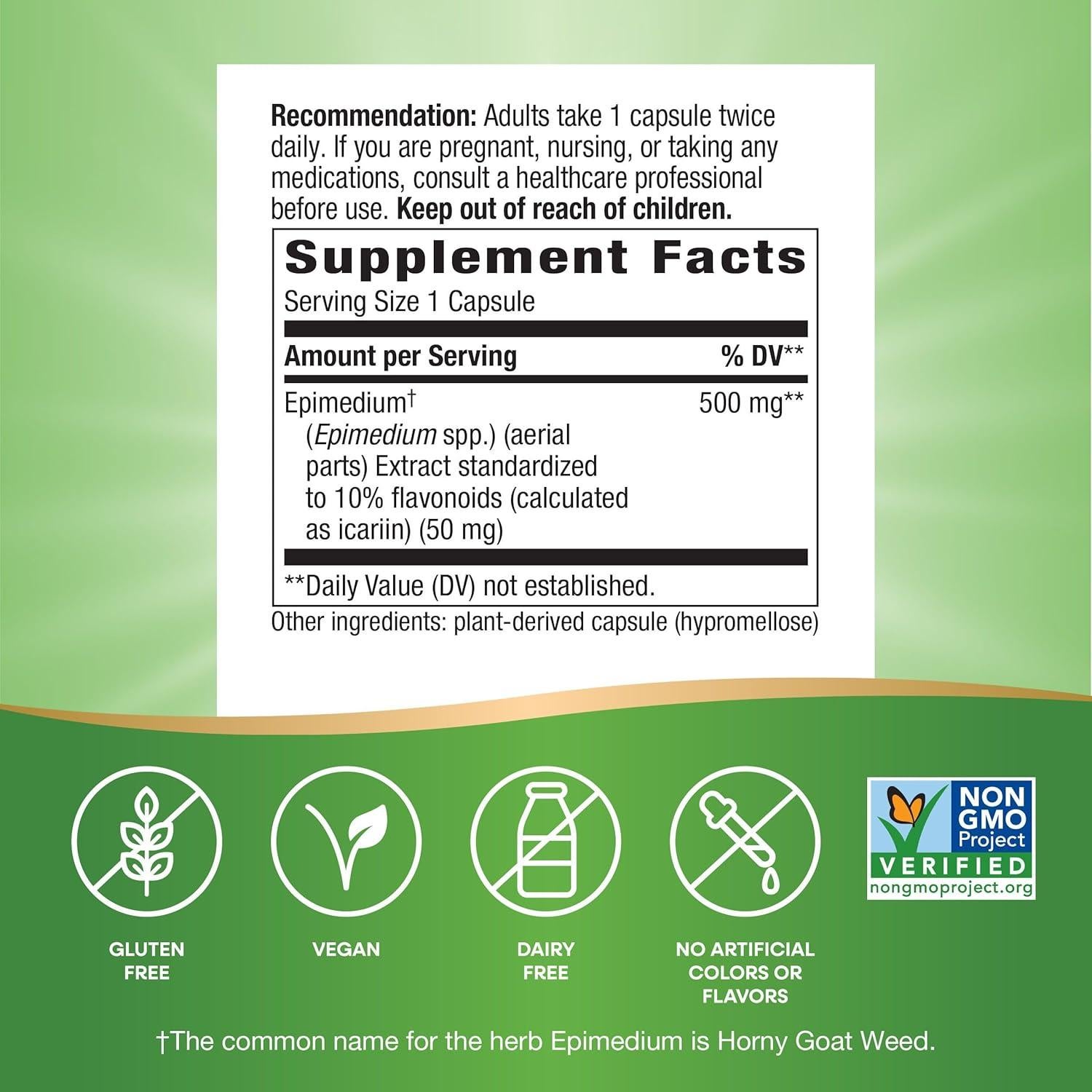 Extracto de Epimedium Nature's Way 500 mg 60 Cápsulas Veganas