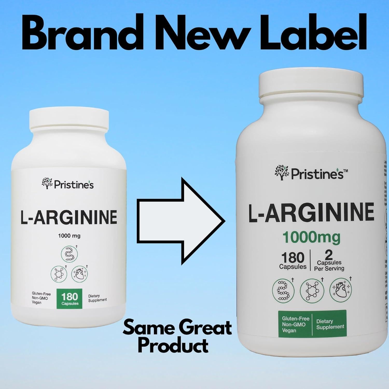 Suplemento L Arginina PRISTINE 1000mg 90 Cápsulas Veganas