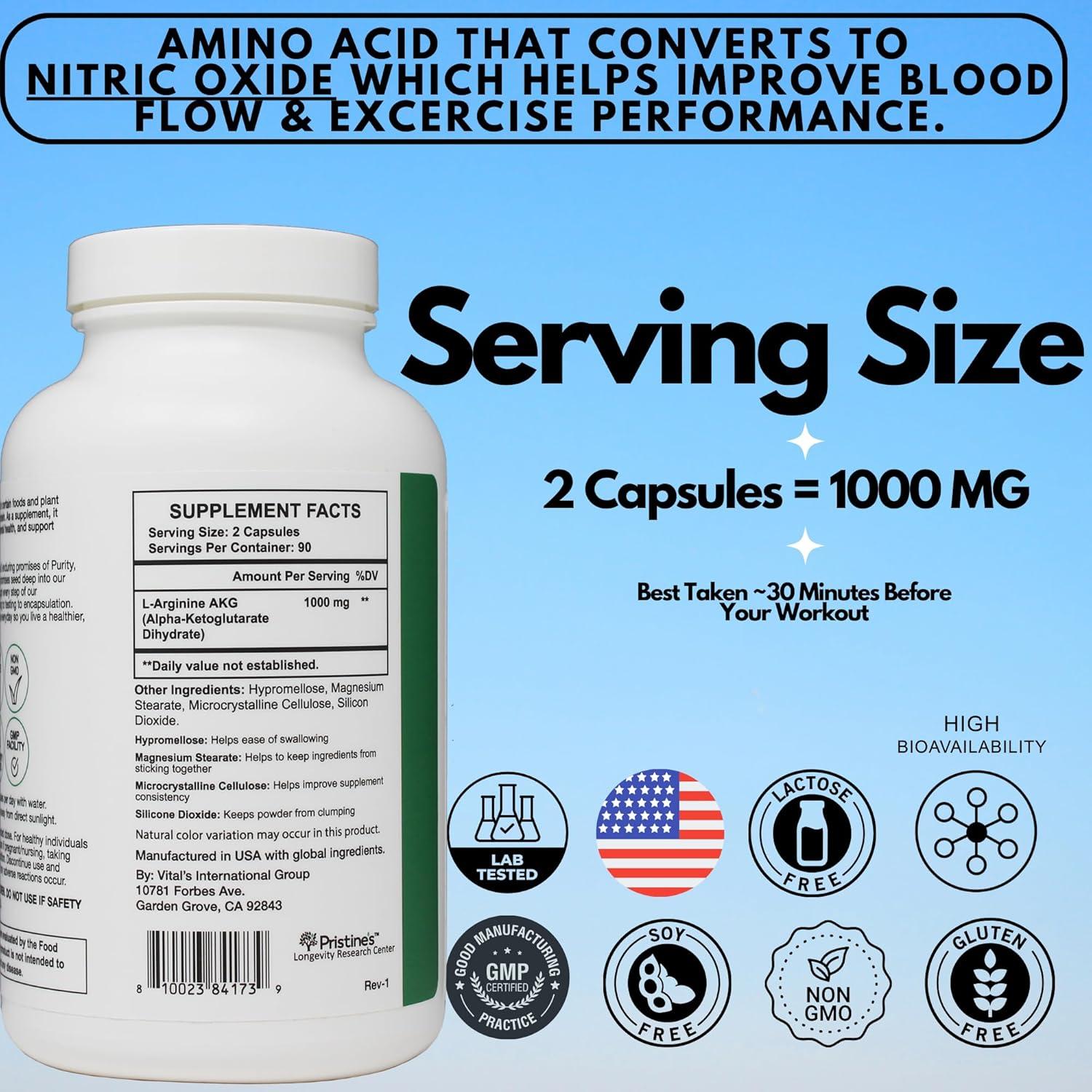 Suplemento L Arginina PRISTINE 1000mg 90 Cápsulas Veganas