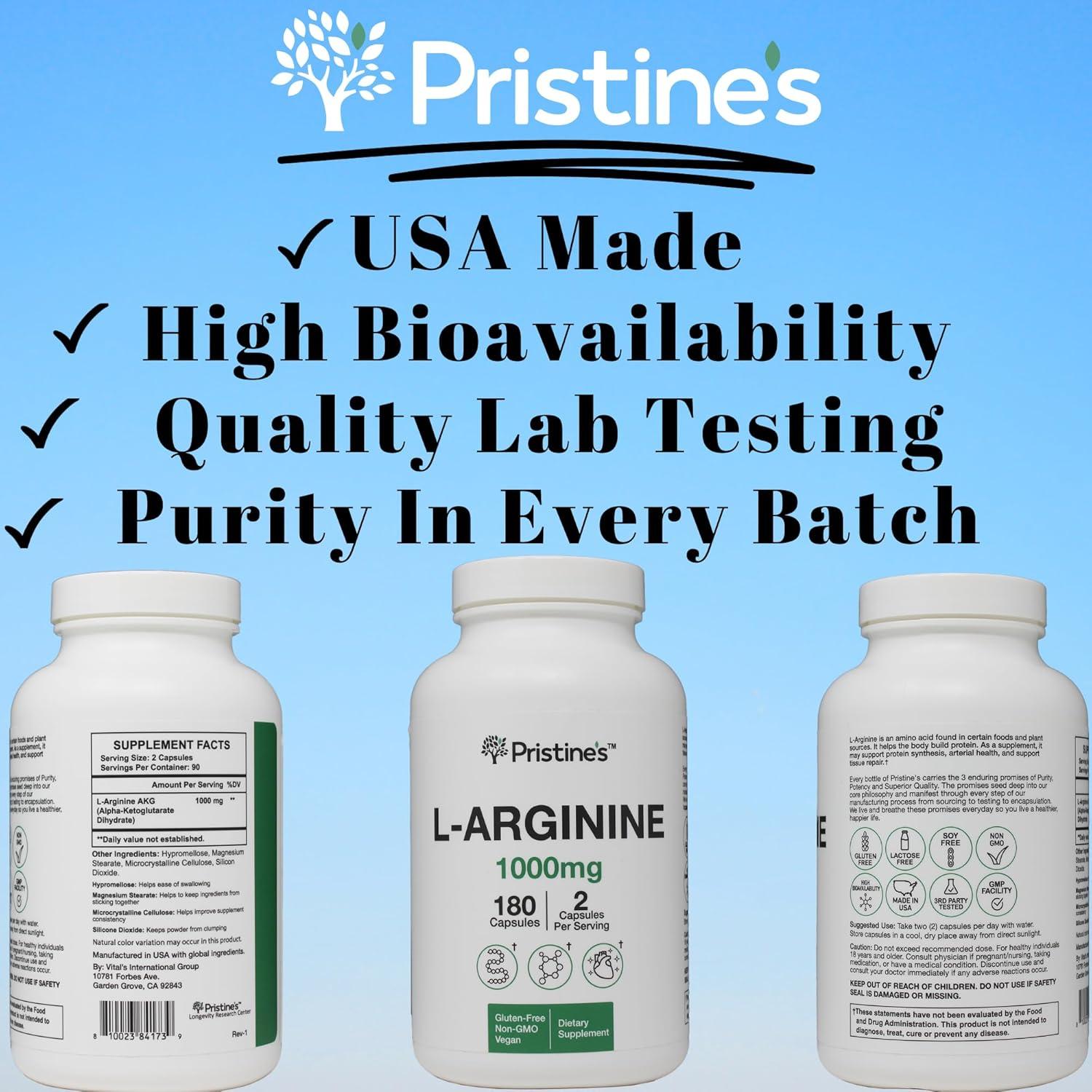 Suplemento L Arginina PRISTINE 1000mg 90 Cápsulas Veganas