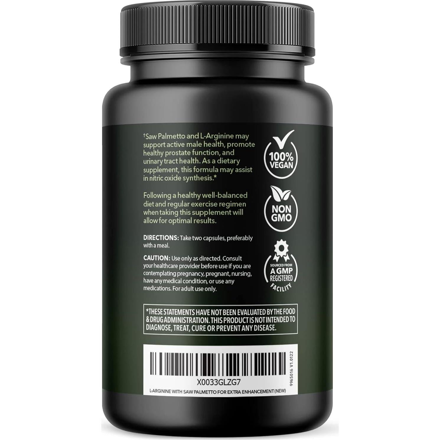L-Arginina 500mg + Palma Enana 500mg - Suplemento Vegano 60 Cápsulas