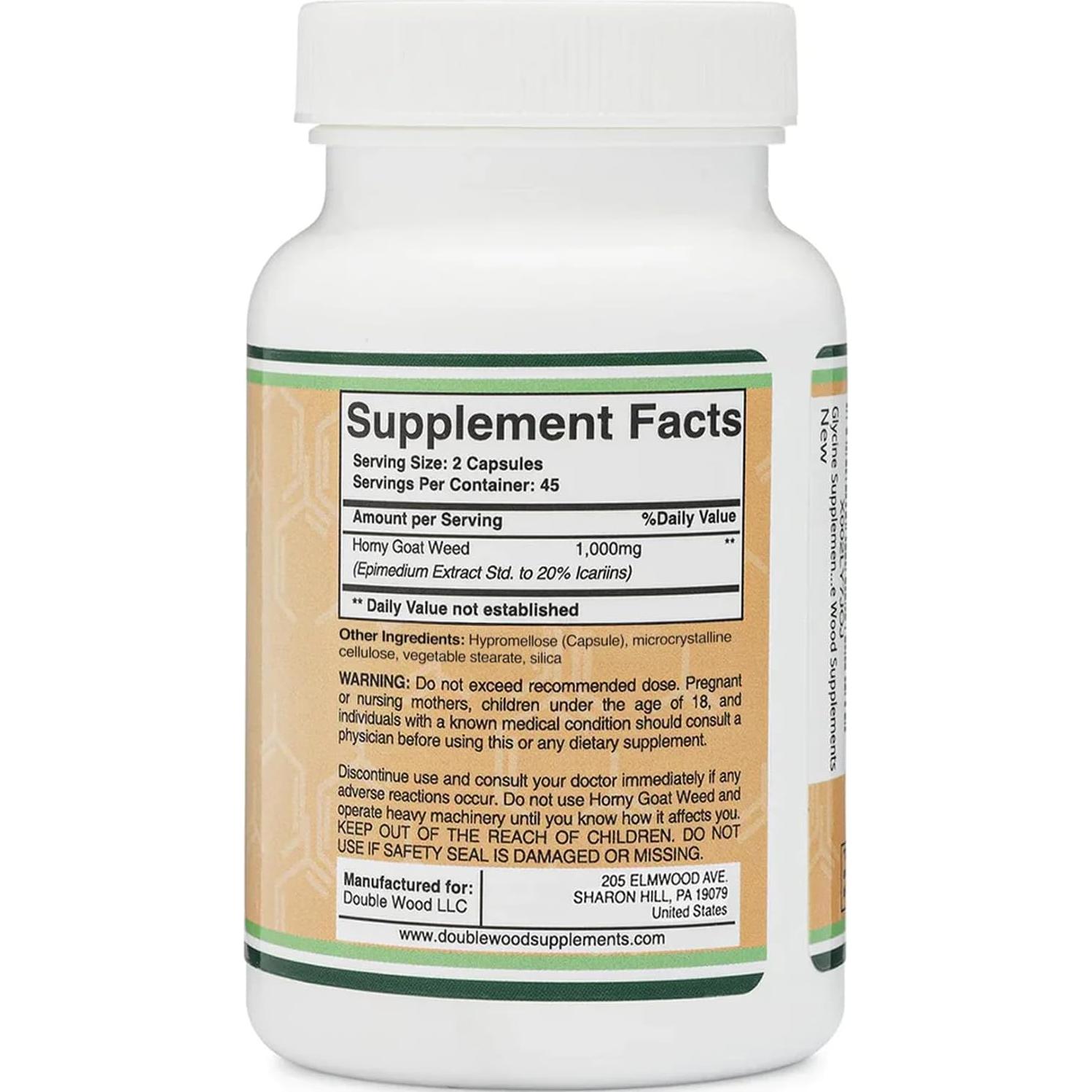 Suplemento Hierba de Cabra Excitada Double Wood 1000mg 90 Cápsulas