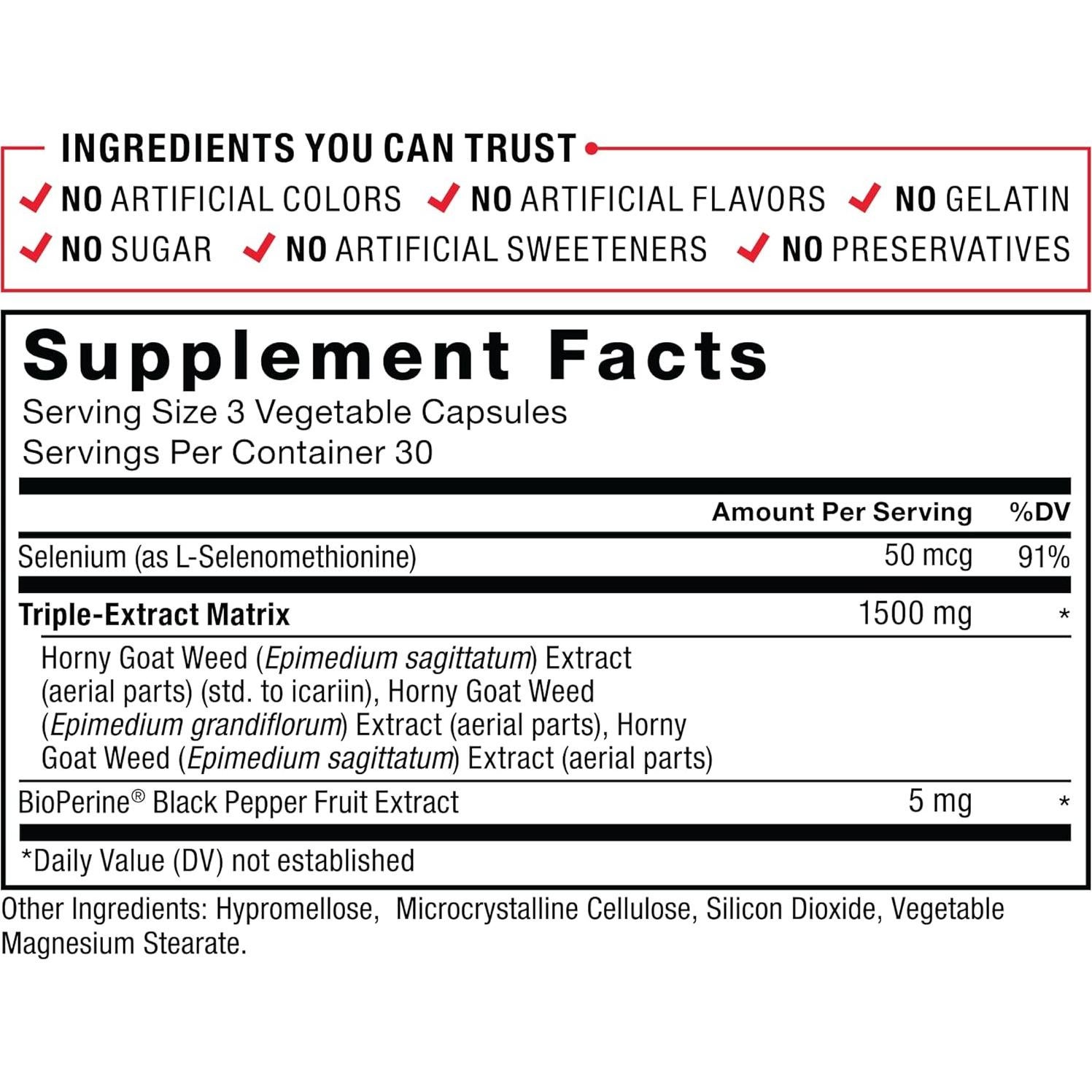 Suplemento Herbal Force Factor Horny Goat Weed Max 1500mg 90 Cápsulas