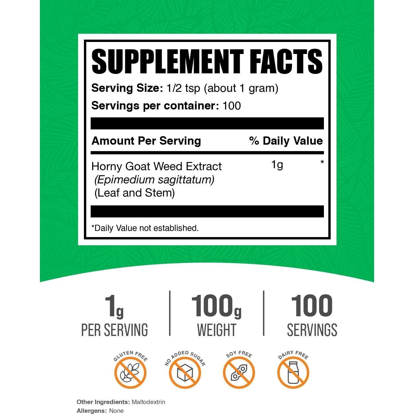 Extracto de Hierba de Cabra Horny BulkSupplements 100g Vegano