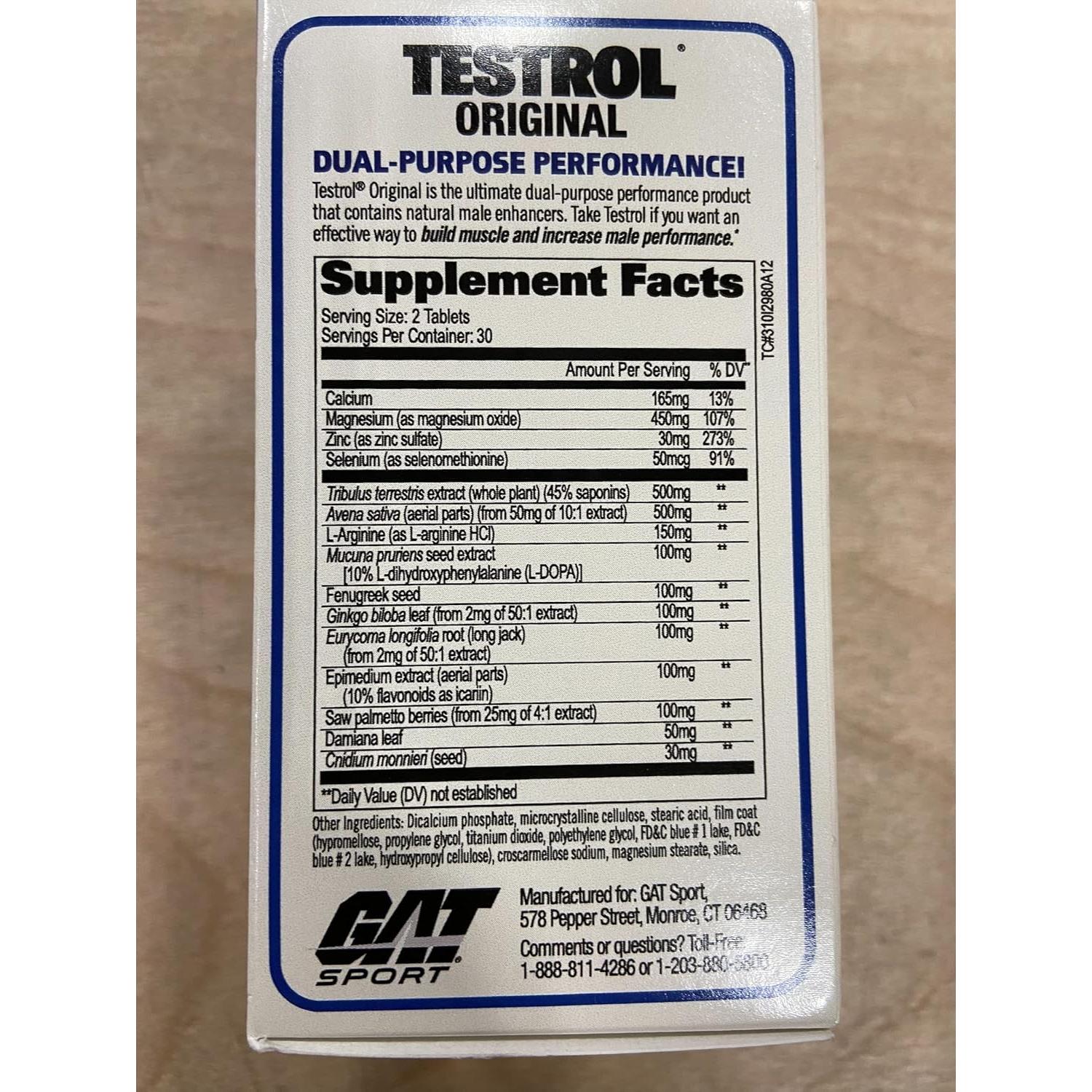 GAT Testrol Aumentador de Testosterona 60 Cápsulas 2000mg