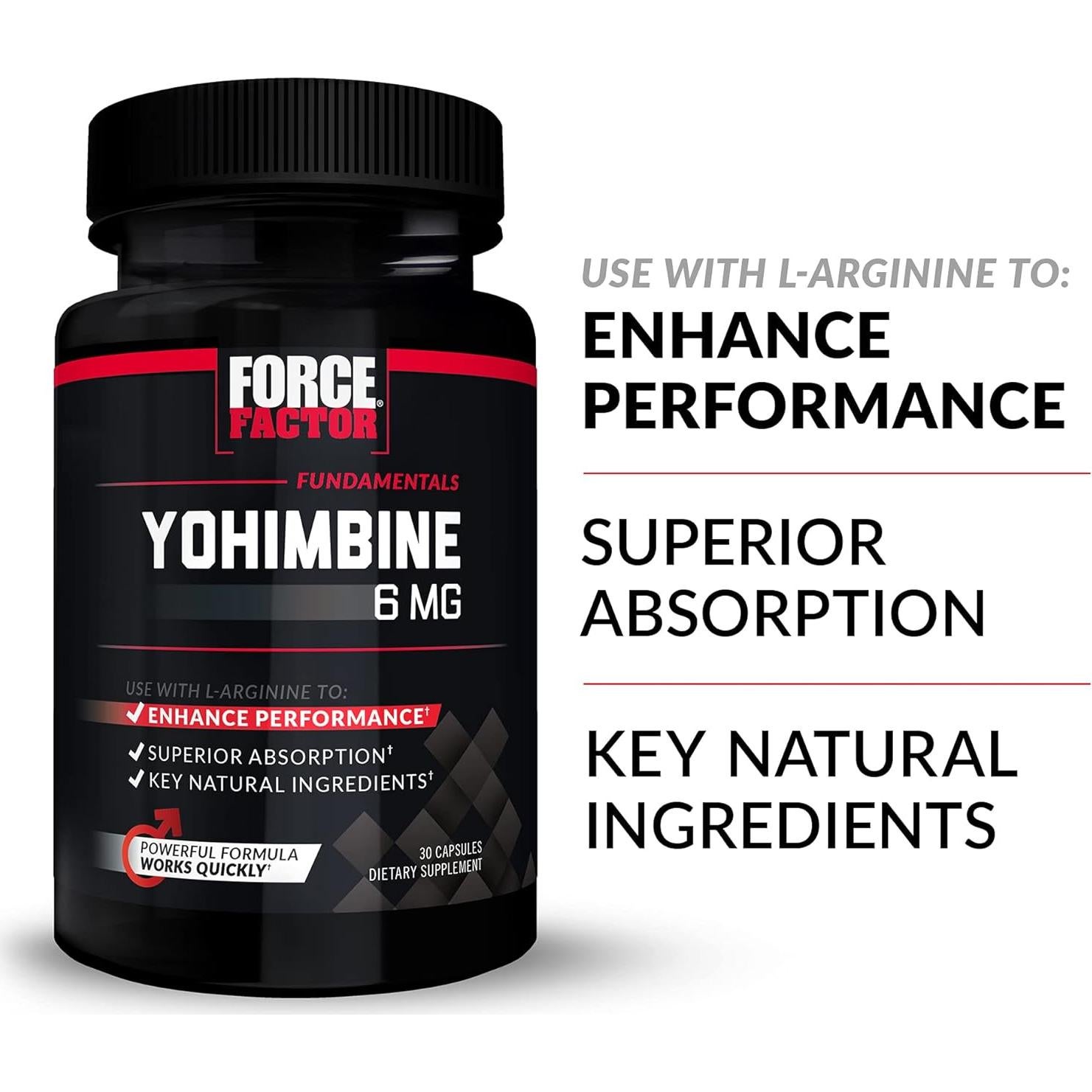 Suplemento Yohimbina Force Factor 30 Cápsulas 6mg Absorción Superior