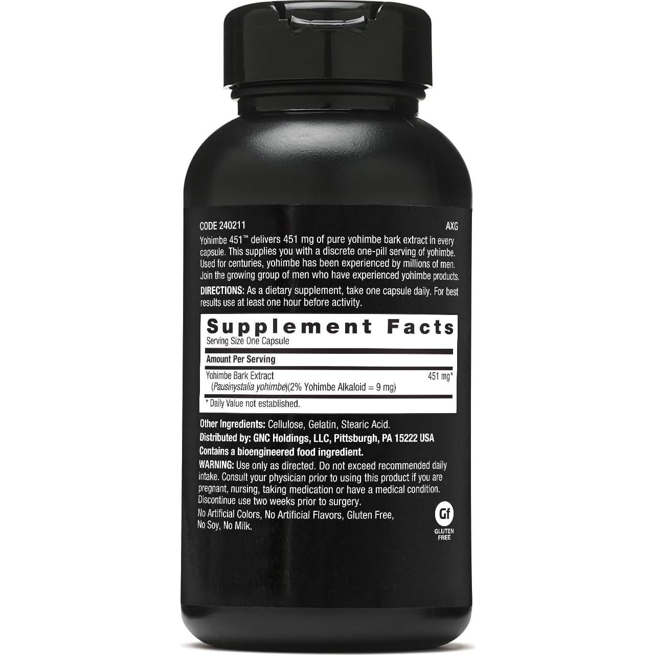 Yohimbe 451 GNC para hombres - 60 cápsulas - 451mg