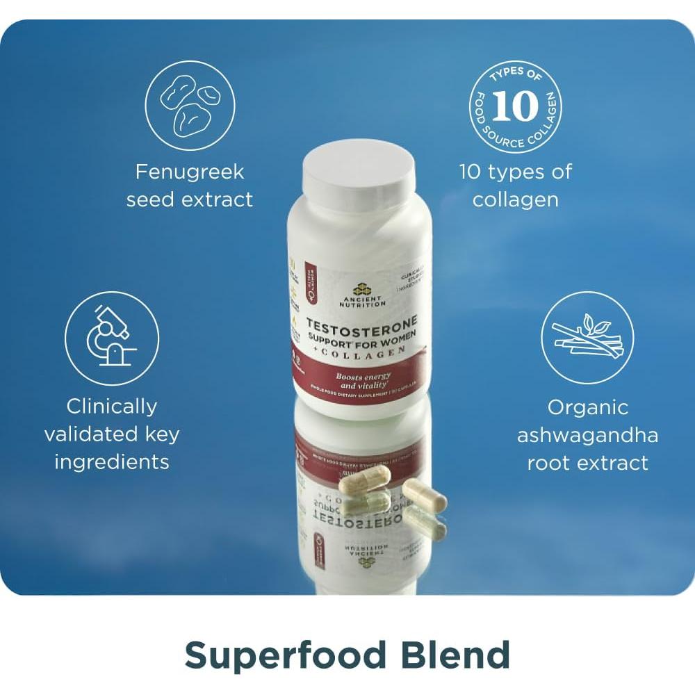 Suplemento de Testosterona y Colágeno Ancient Nutrition 90 Cápsulas