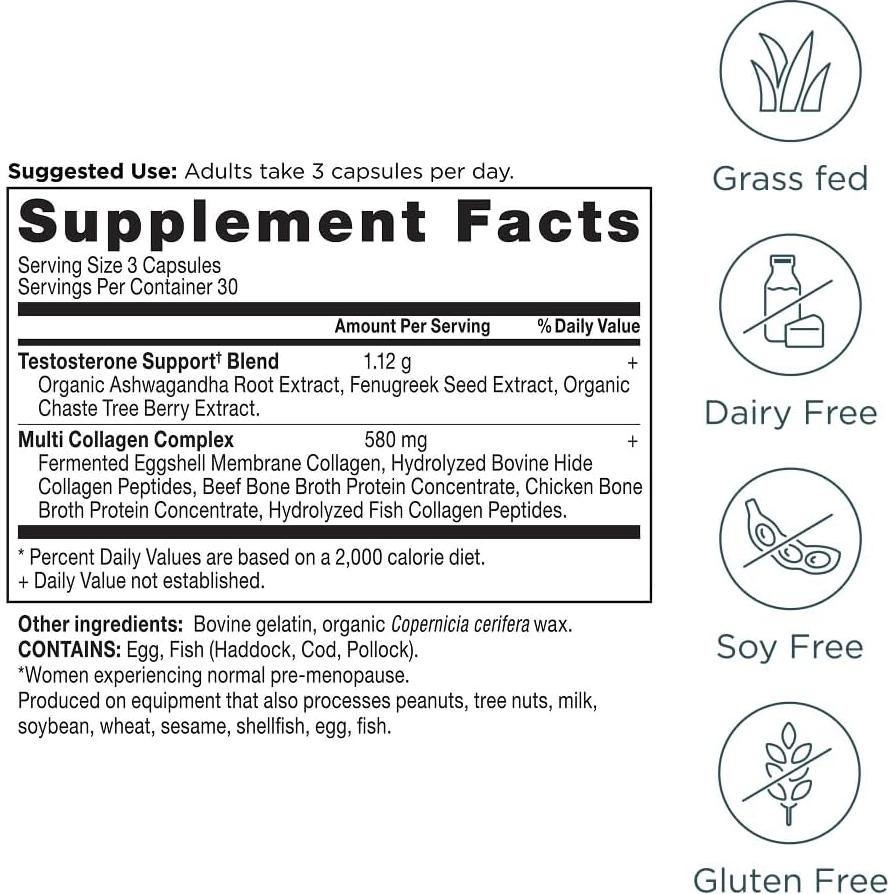 Suplemento de Testosterona y Colágeno Ancient Nutrition 90 Cápsulas