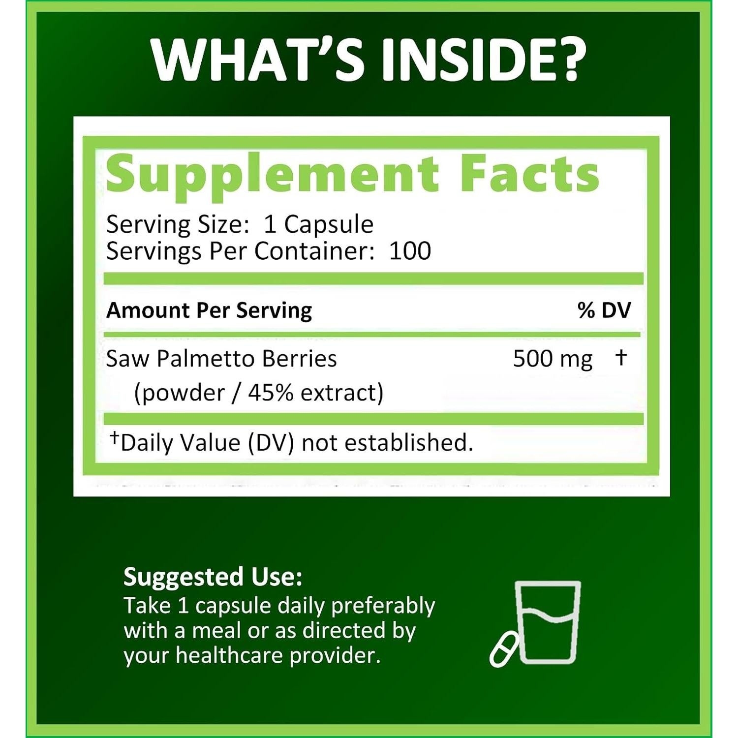 Suplemento Saw Palmetto 500 mg Potent Garden - 100 cápsulas