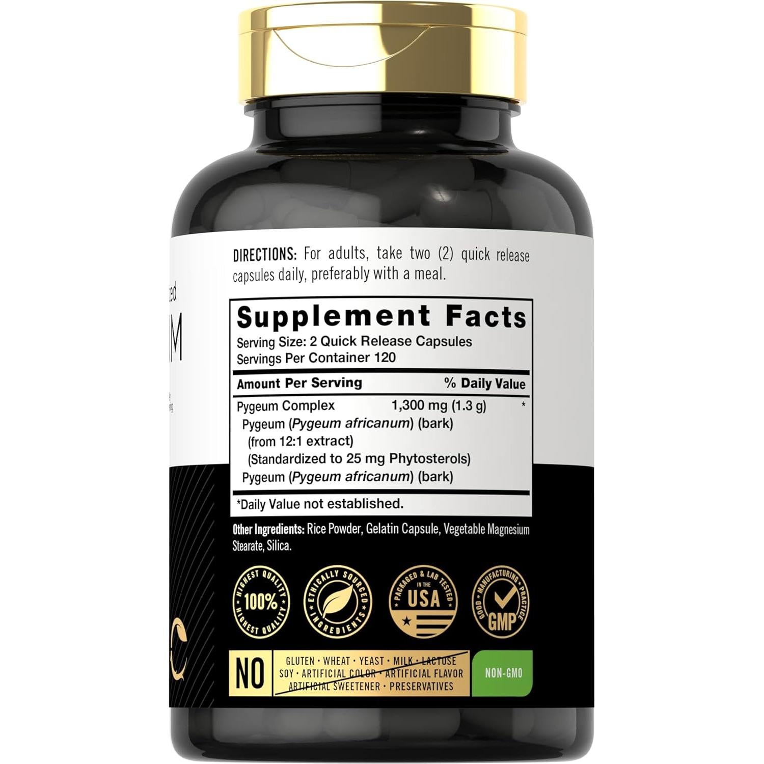 Suplemento de Pygeum Carlyle 1300mg - 240 Cápsulas Rápidas