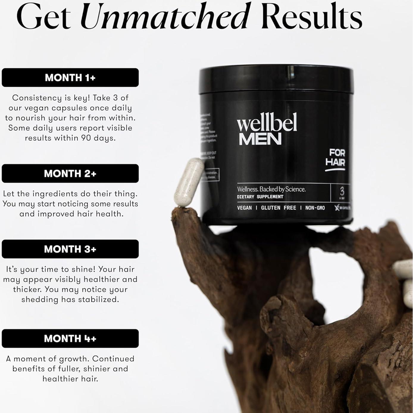 Suplemento Vegano Wellbel Hombres para Cabello, Piel y Uñas 90 Cápsulas