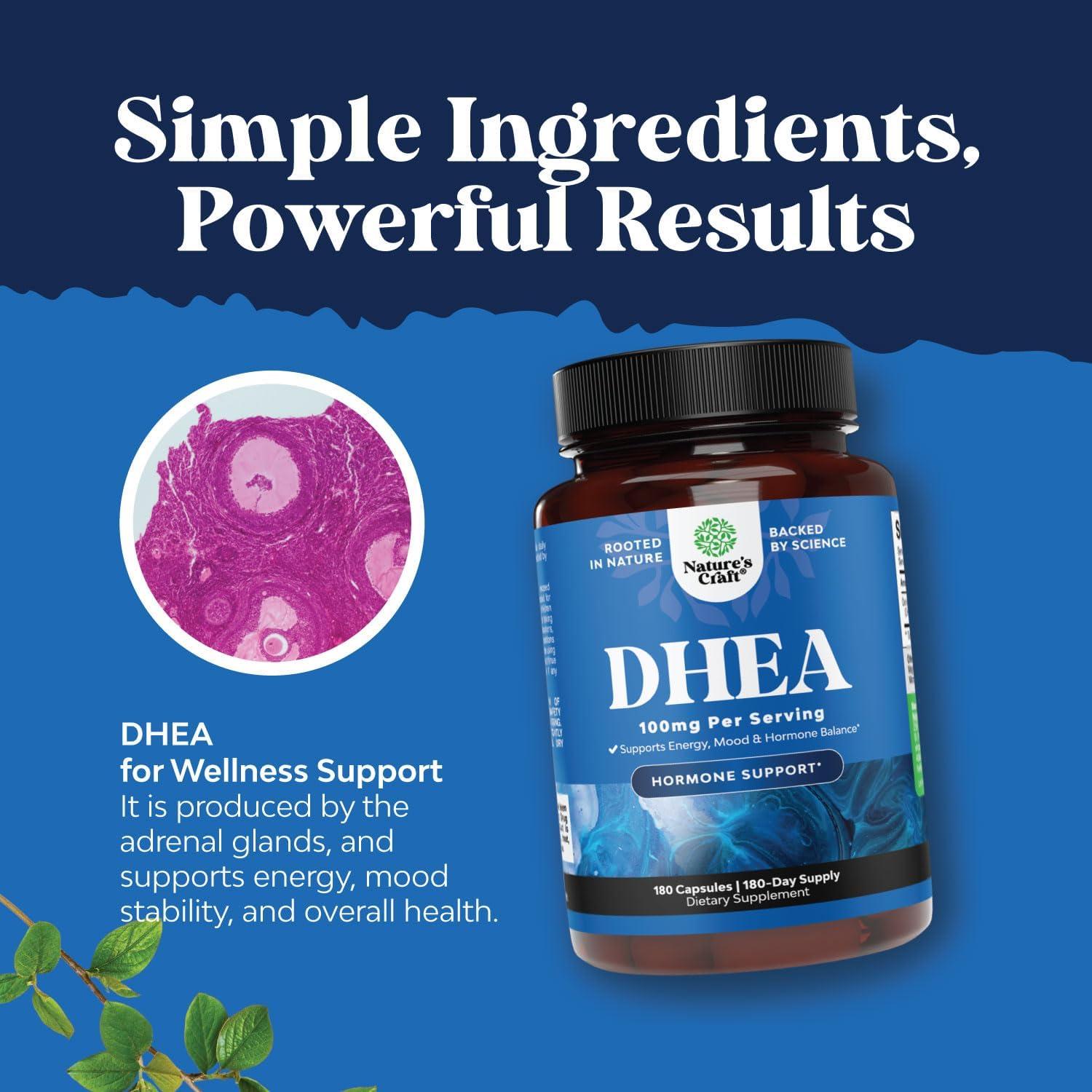 Suplemento DHEA 100mg Natures Craft - 180 Cápsulas para Equilibrio Hormonal