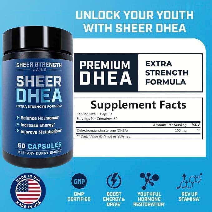 Suplemento DHEA 100mg Sheer Strength para Hombres y Mujeres