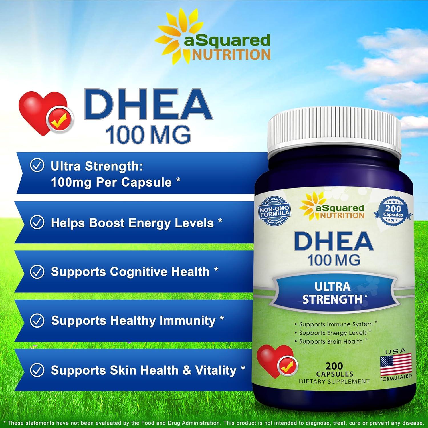 Suplemento DHEA 100mg aSquared Nutrition - 200 Cápsulas