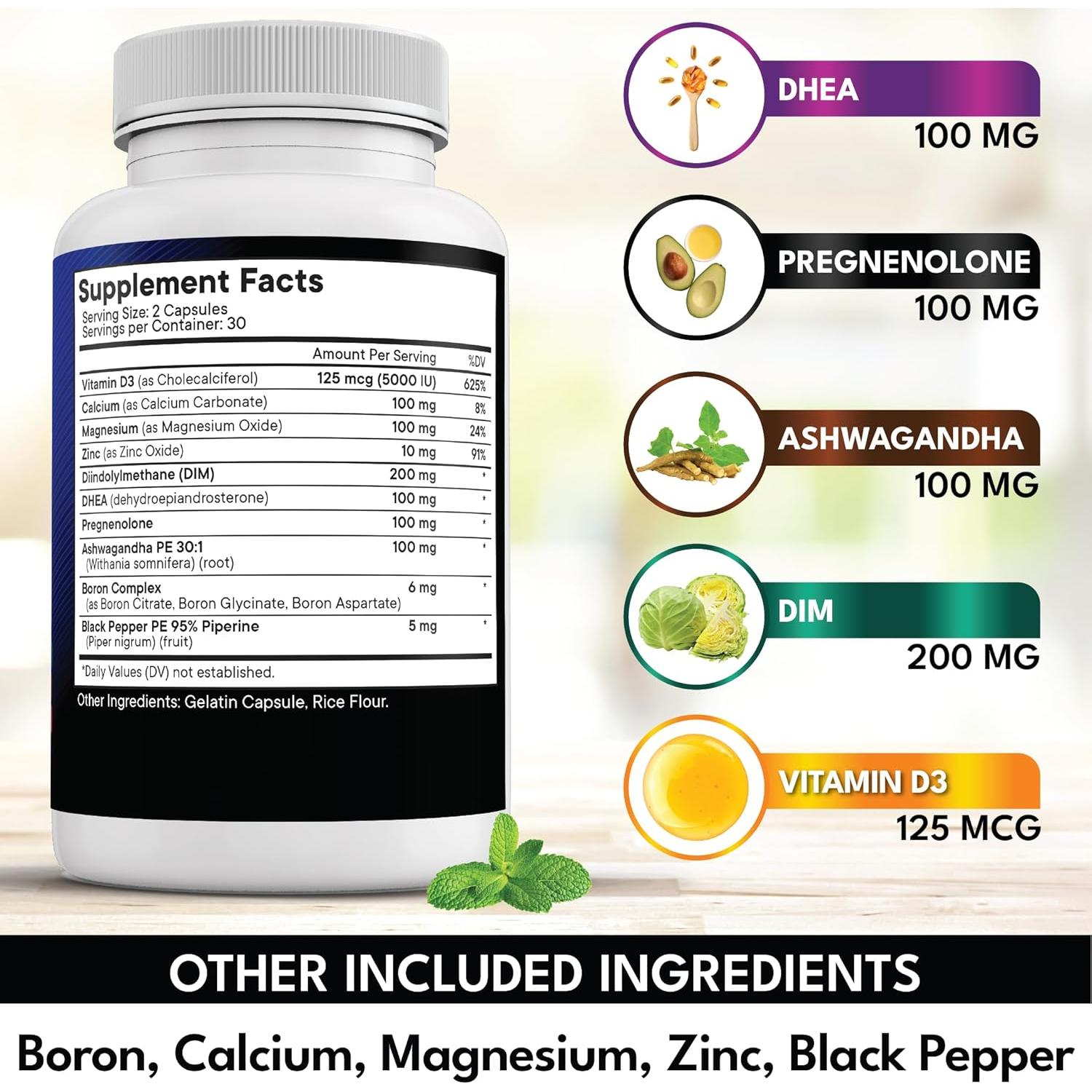 Suplemento DHEA Nueva Era 120 Cápsulas con DIM y Ashwagandha