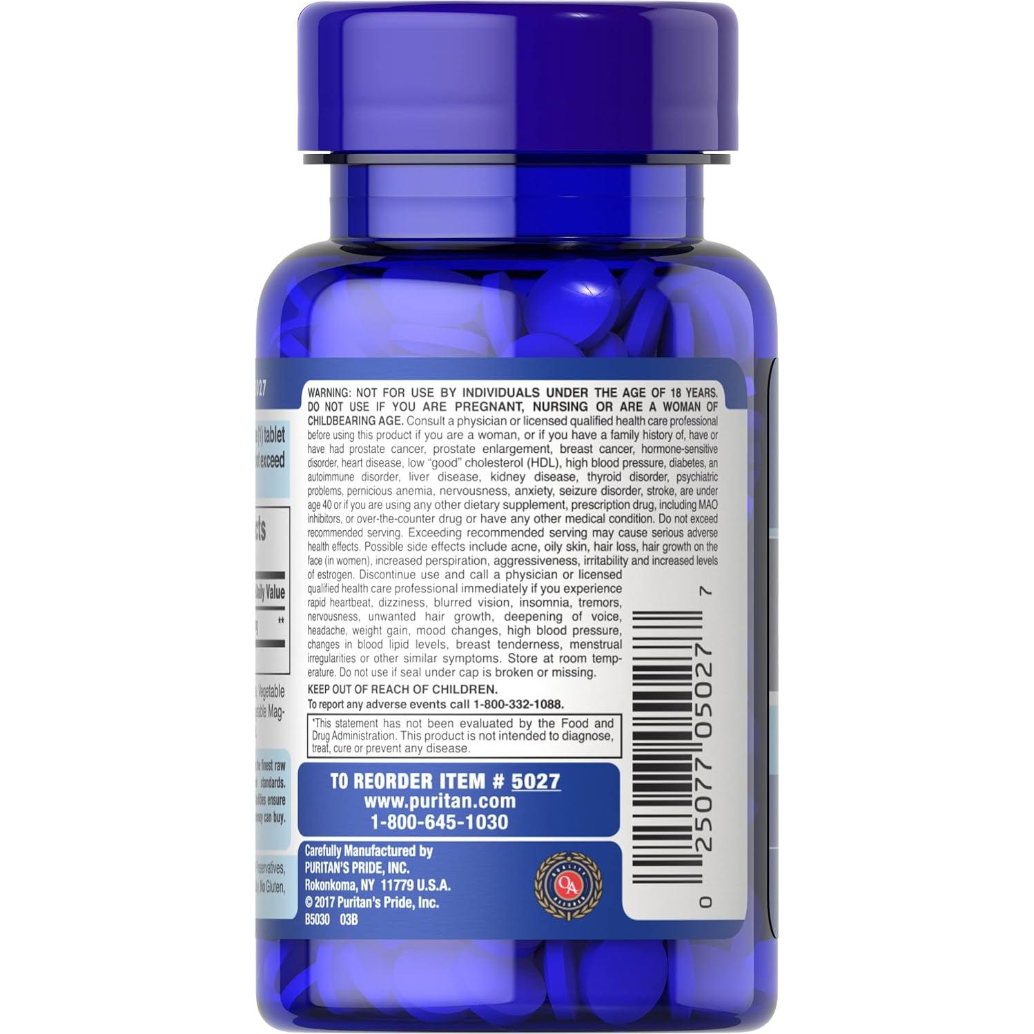 Suplemento DHEA Puritan's Pride 50mg 200 Tabletas para Hombres y Mujeres