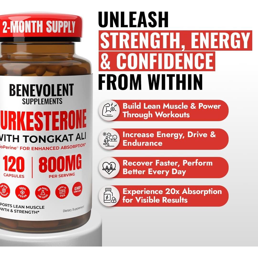 Suplemento de Turkesterona BENE 8000mg con Tongkat Ali y BioPerine