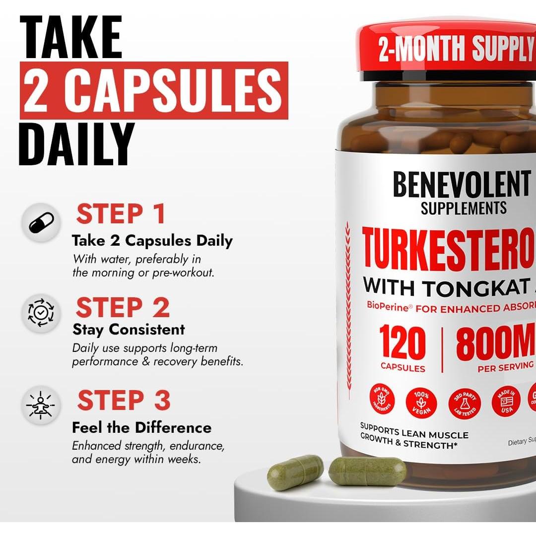 Suplemento de Turkesterona BENE 8000mg con Tongkat Ali y BioPerine