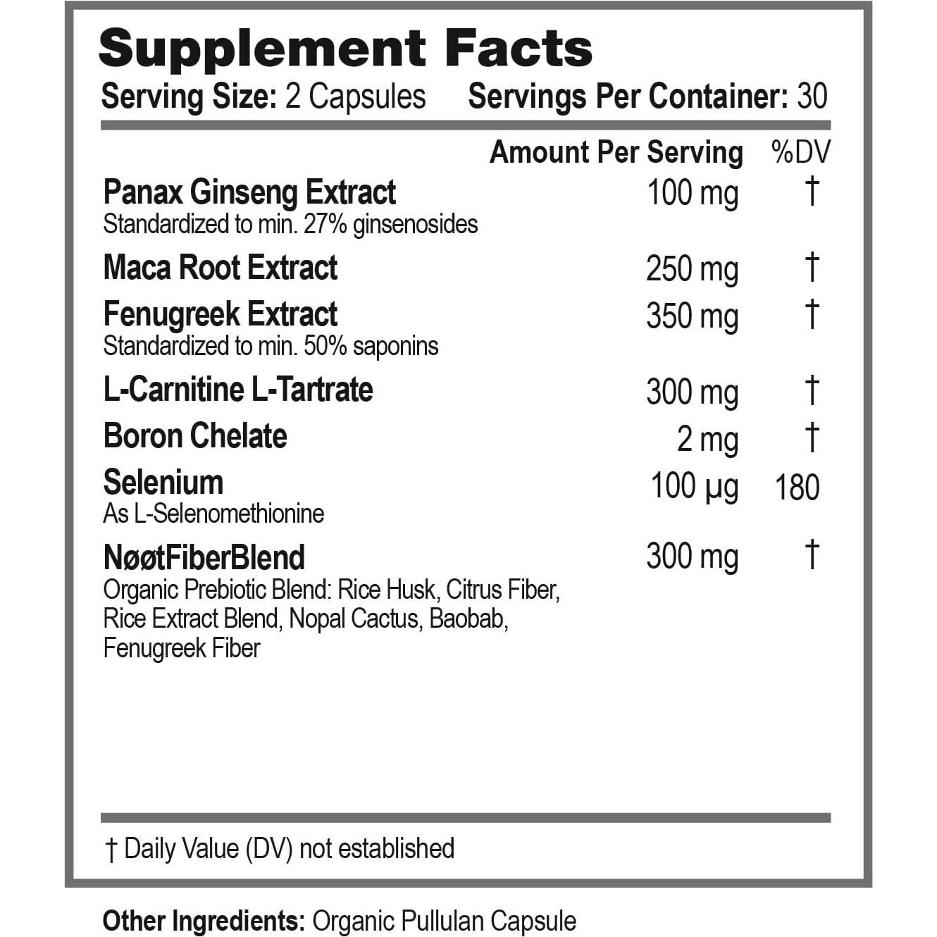 Suplemento Natural Alpha Male NØØT - 60 Cápsulas para Hombres