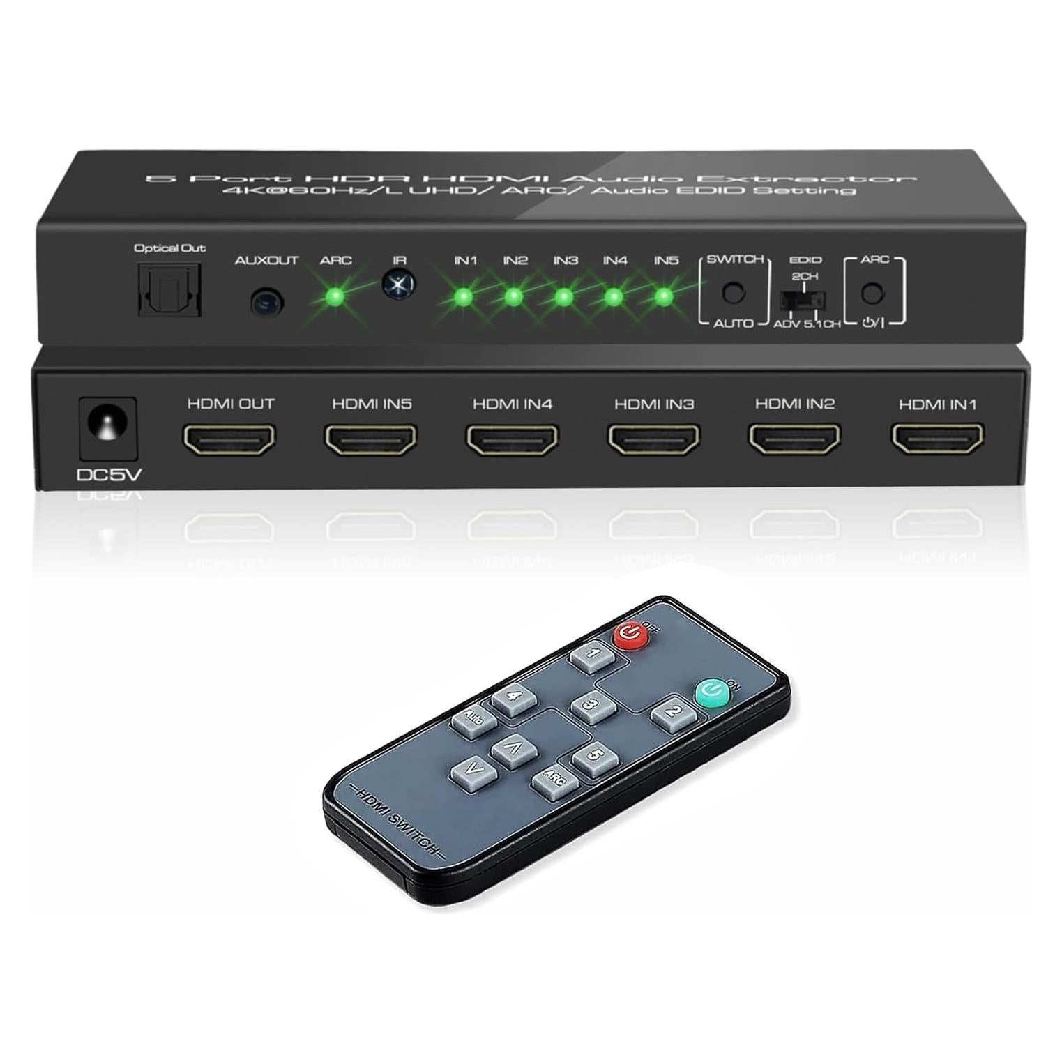 Interruptor HDMI 5 en 1 iArkPower 4K 60Hz Extractor Audio